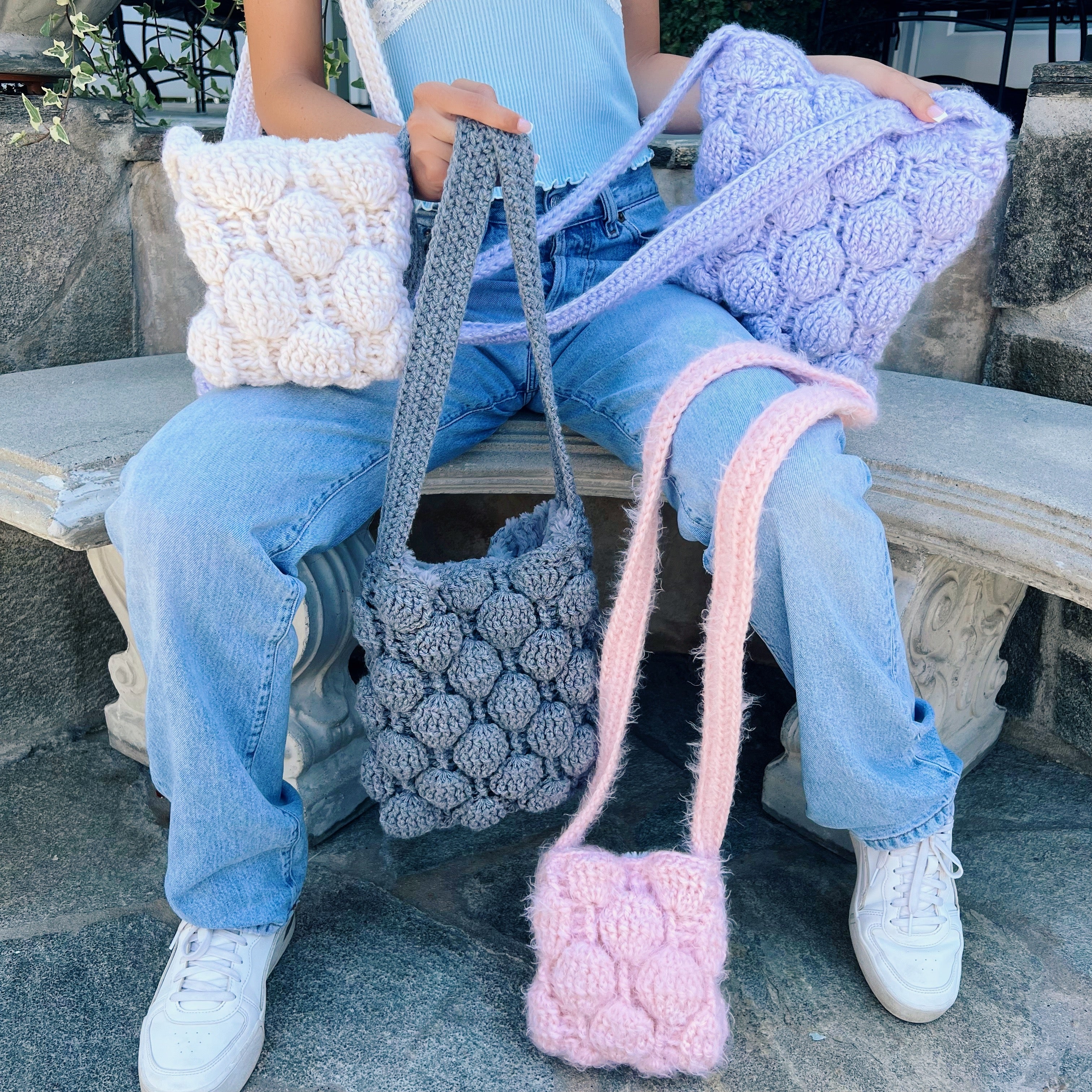 Lavender Crochet Puff Bag
