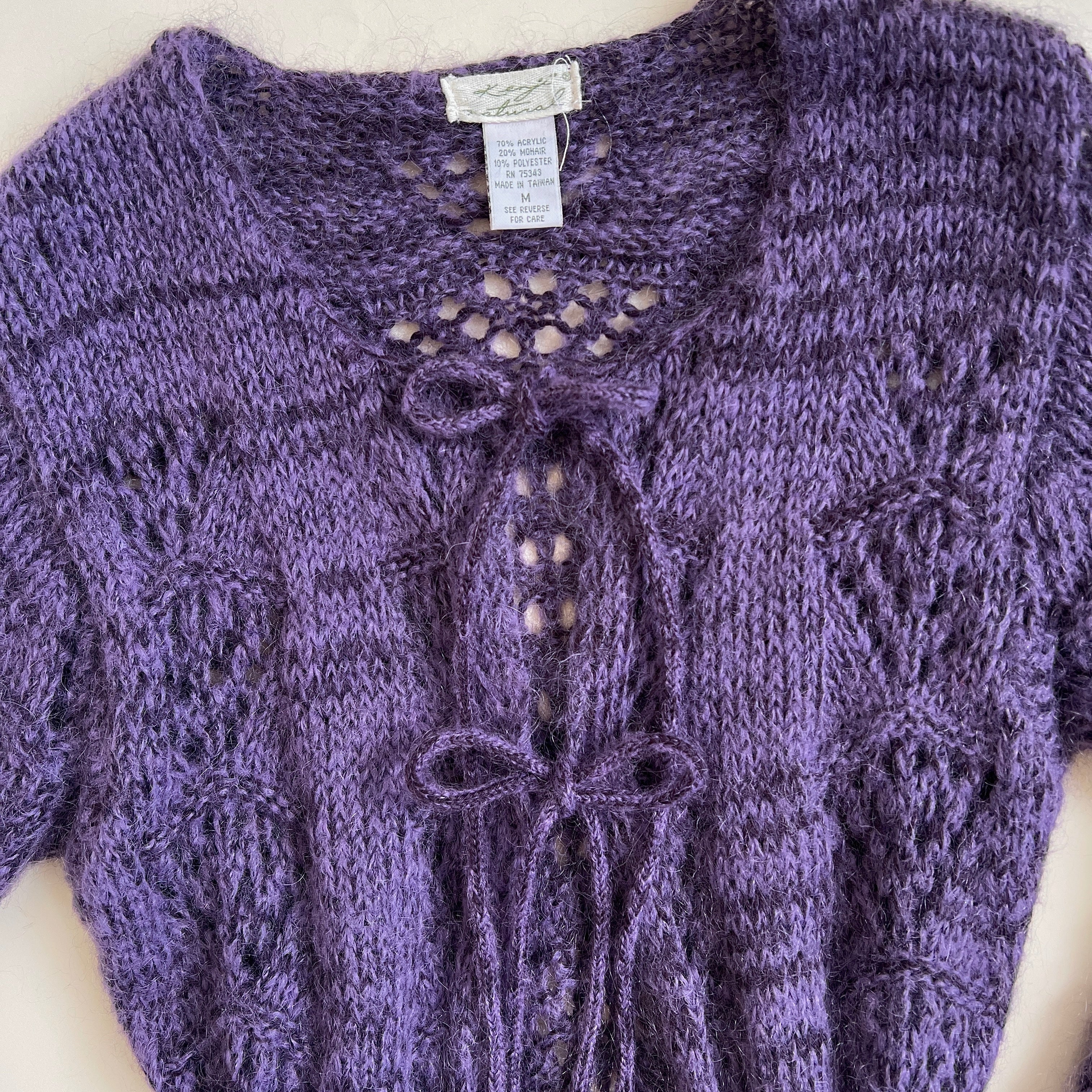 Vintage 90s dark purple knitted maxi cardigan - M