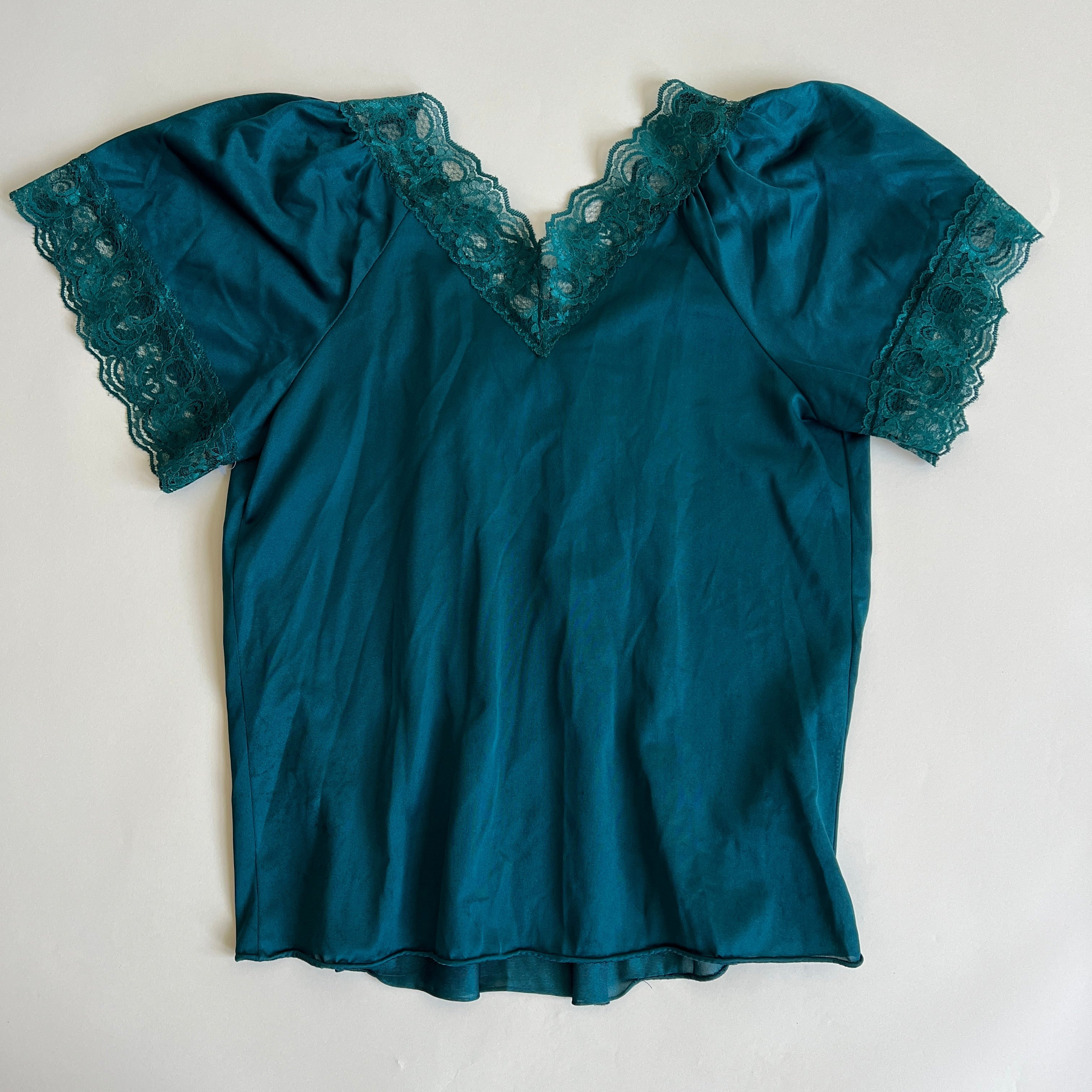 Vintage deep teal satin top - L