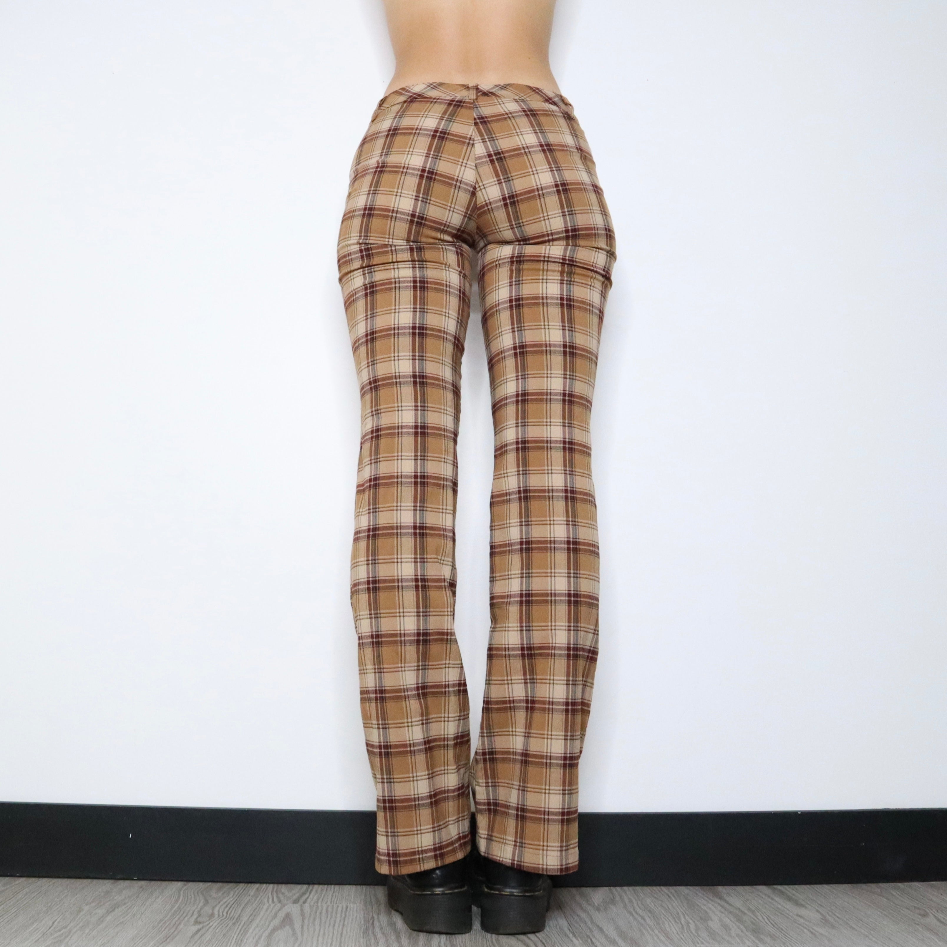 Vintage 90s Brown Plaid Flare Pants (Small)