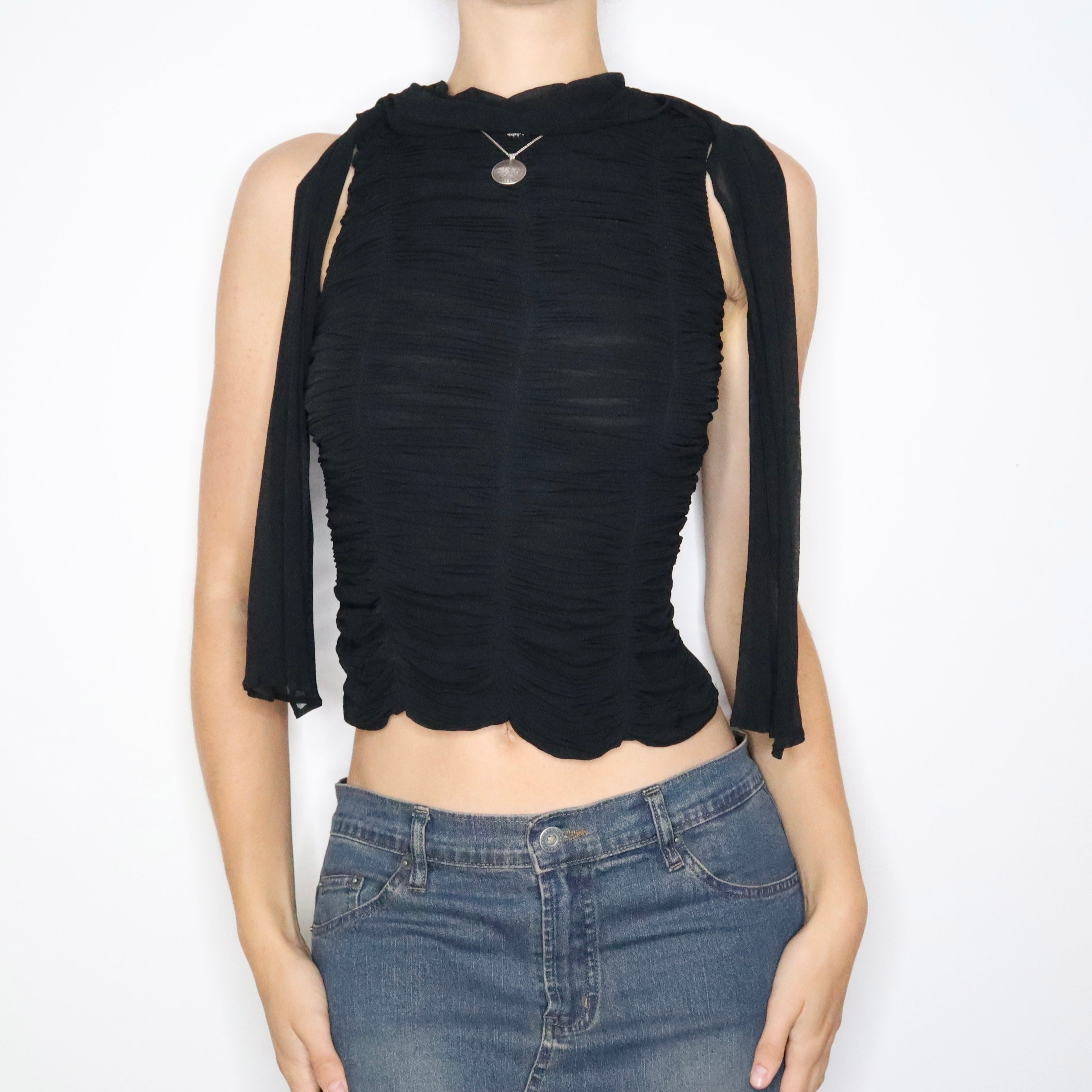 Black Silk Chiffon Blouse (XS)
