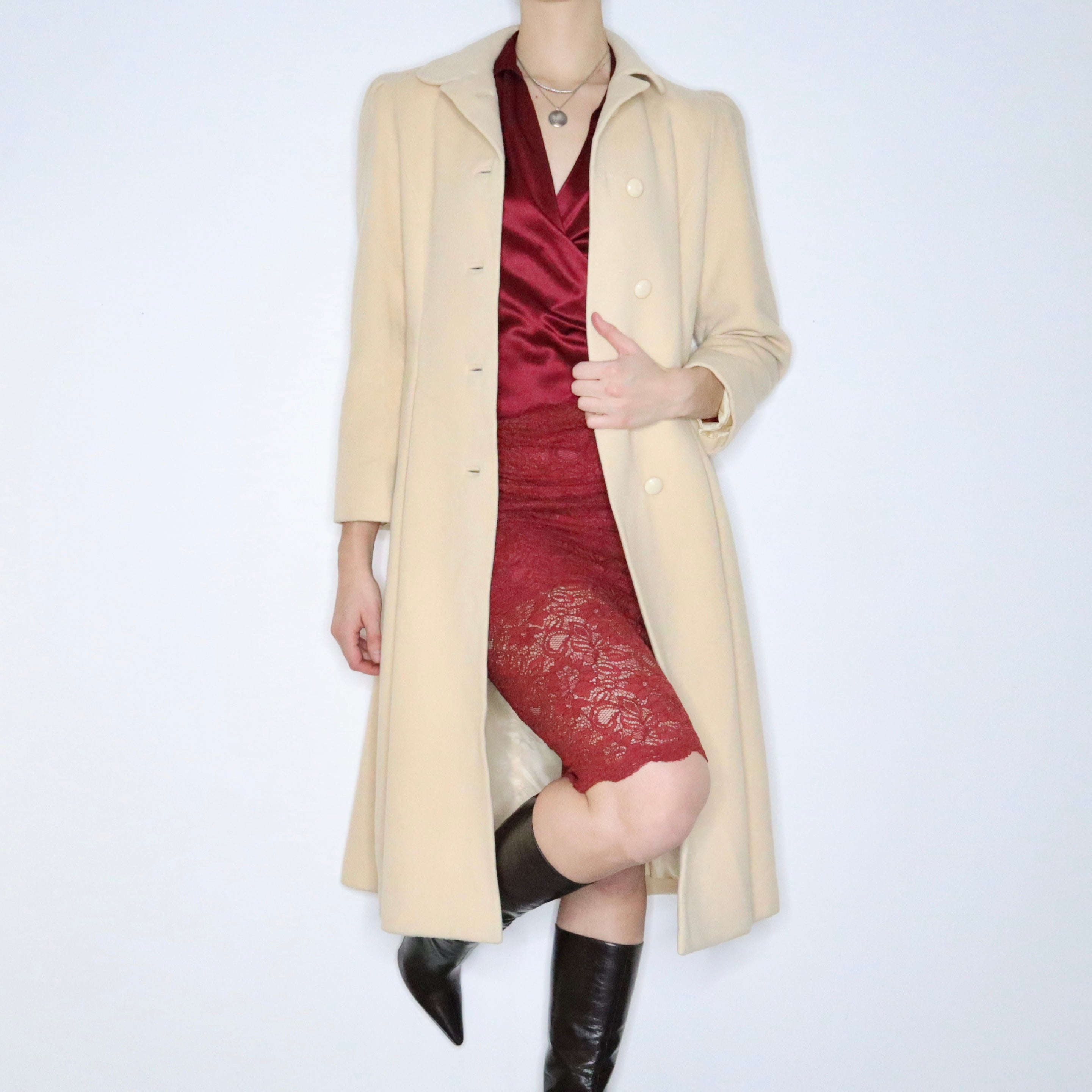 80s ALBERT NIPON Cream Cashmere Princess Coat (S)