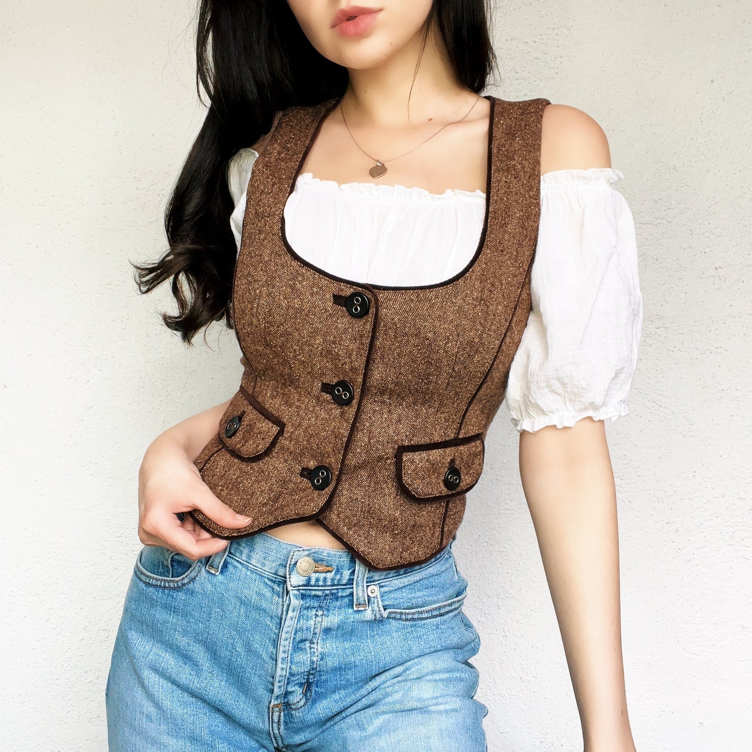 Brown Tweed Bebe Vest