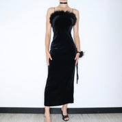 Black Velvet Maxi Dress and Flower Bracelet (Medium)