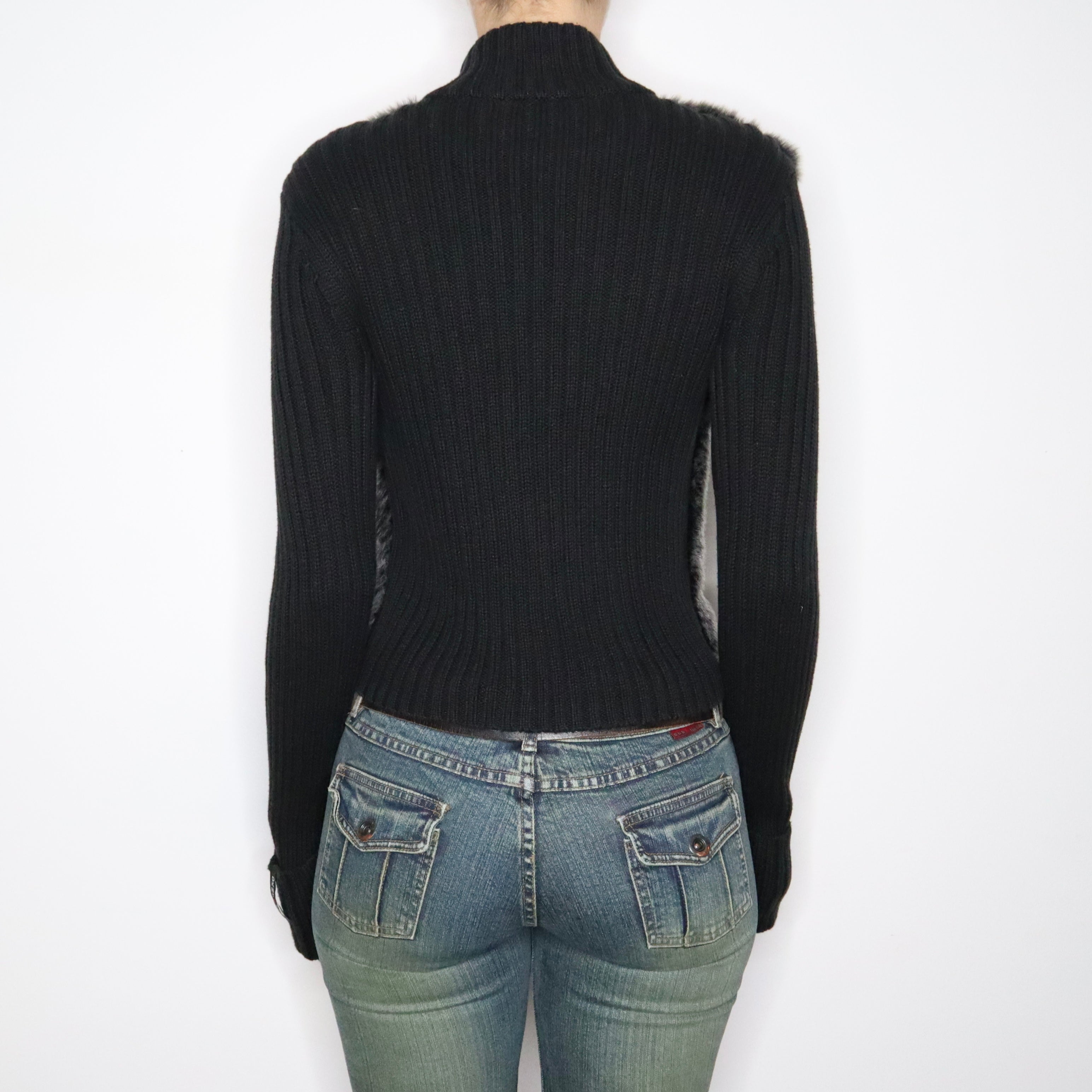 Y2K DKNY Gray Fur Zip Up Sweater (M/L)