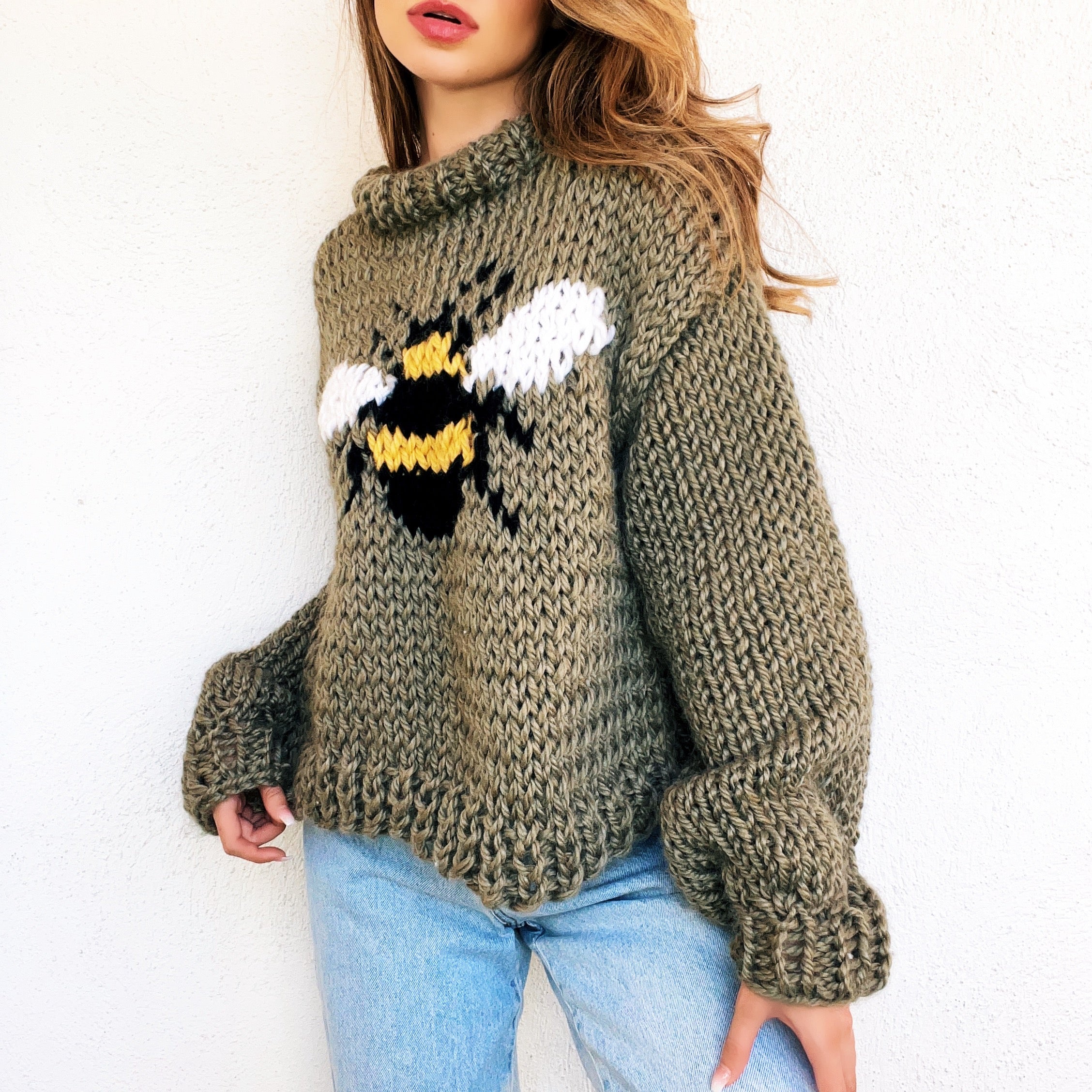 Cozy Hand Knit Bee Sweater