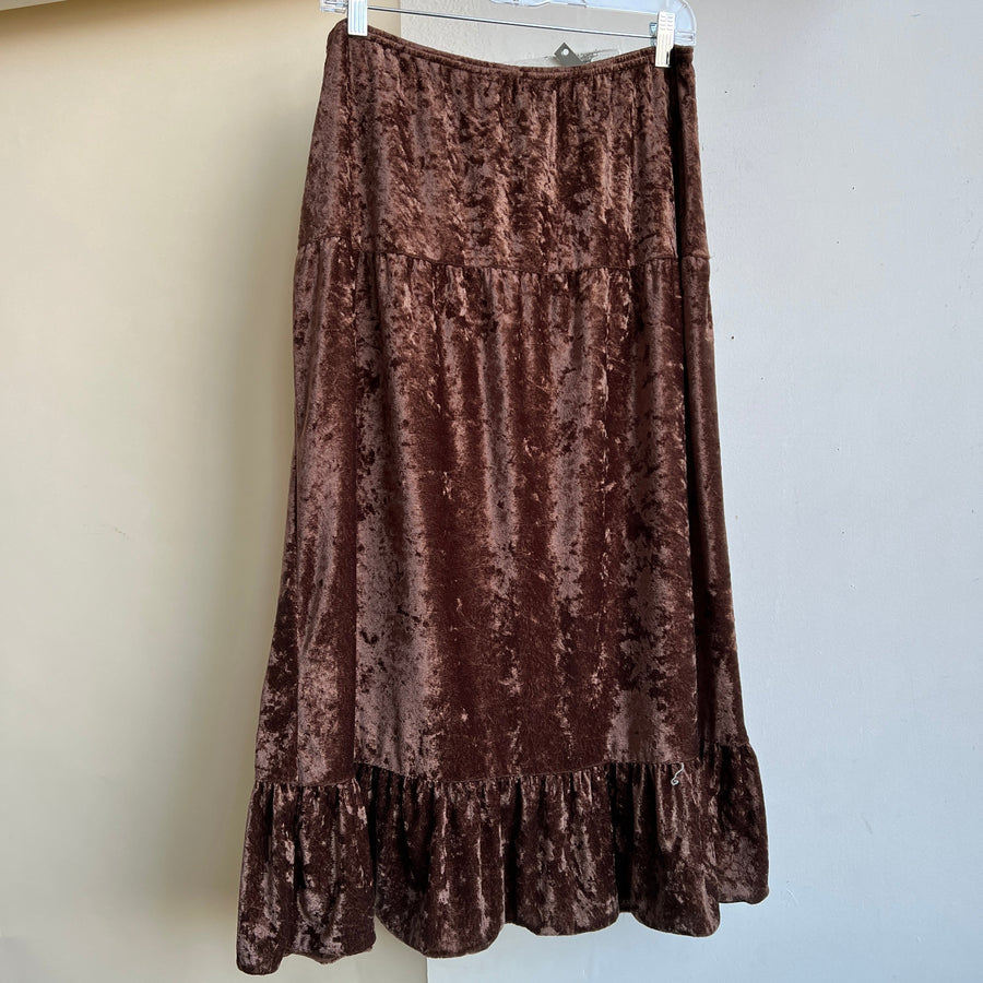 Vintage 90s brown velvet midi skirt (L/XL)
