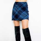 90s Blue Plaid Mini Skirt