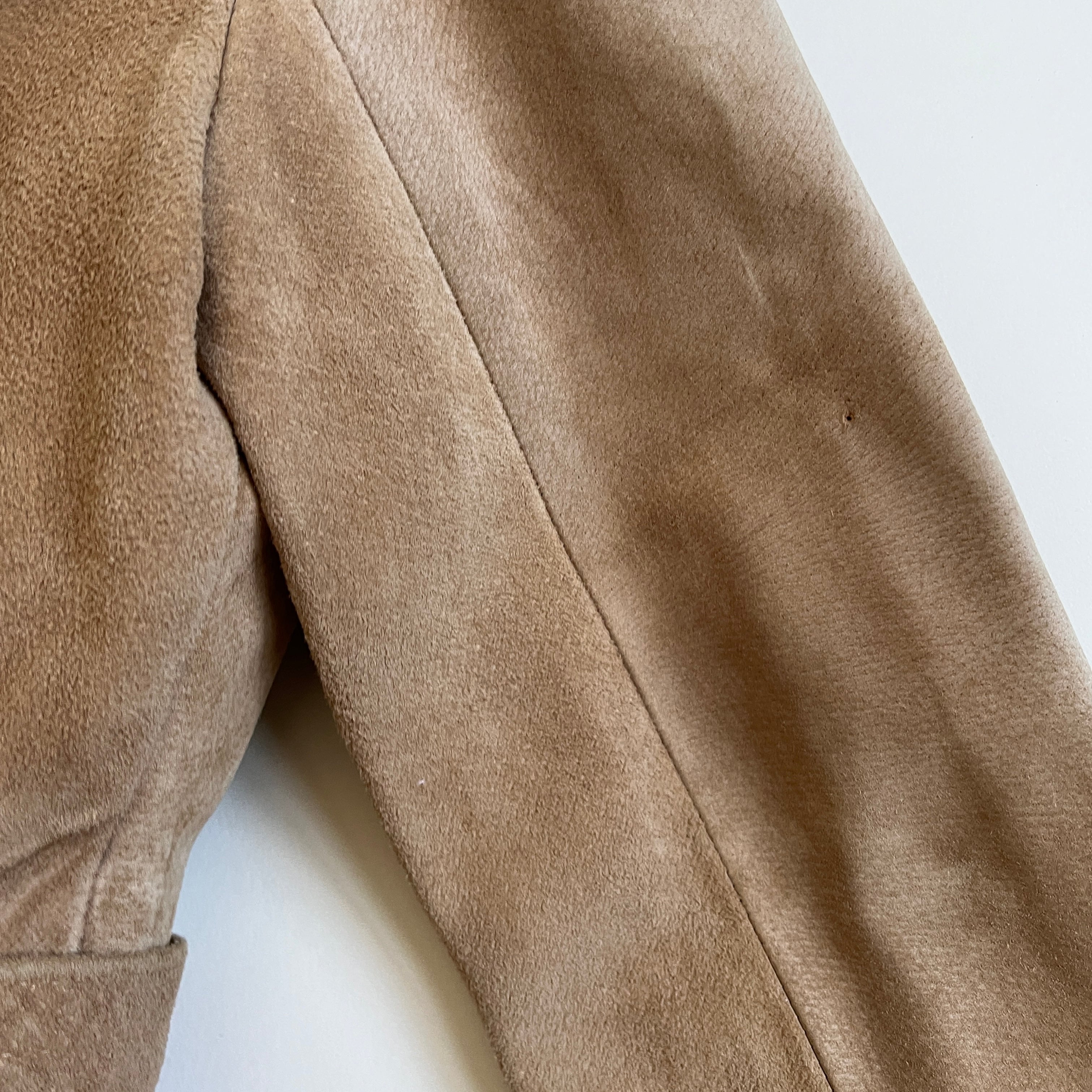 Vintage belted suede & faux fur trim coat - S/M