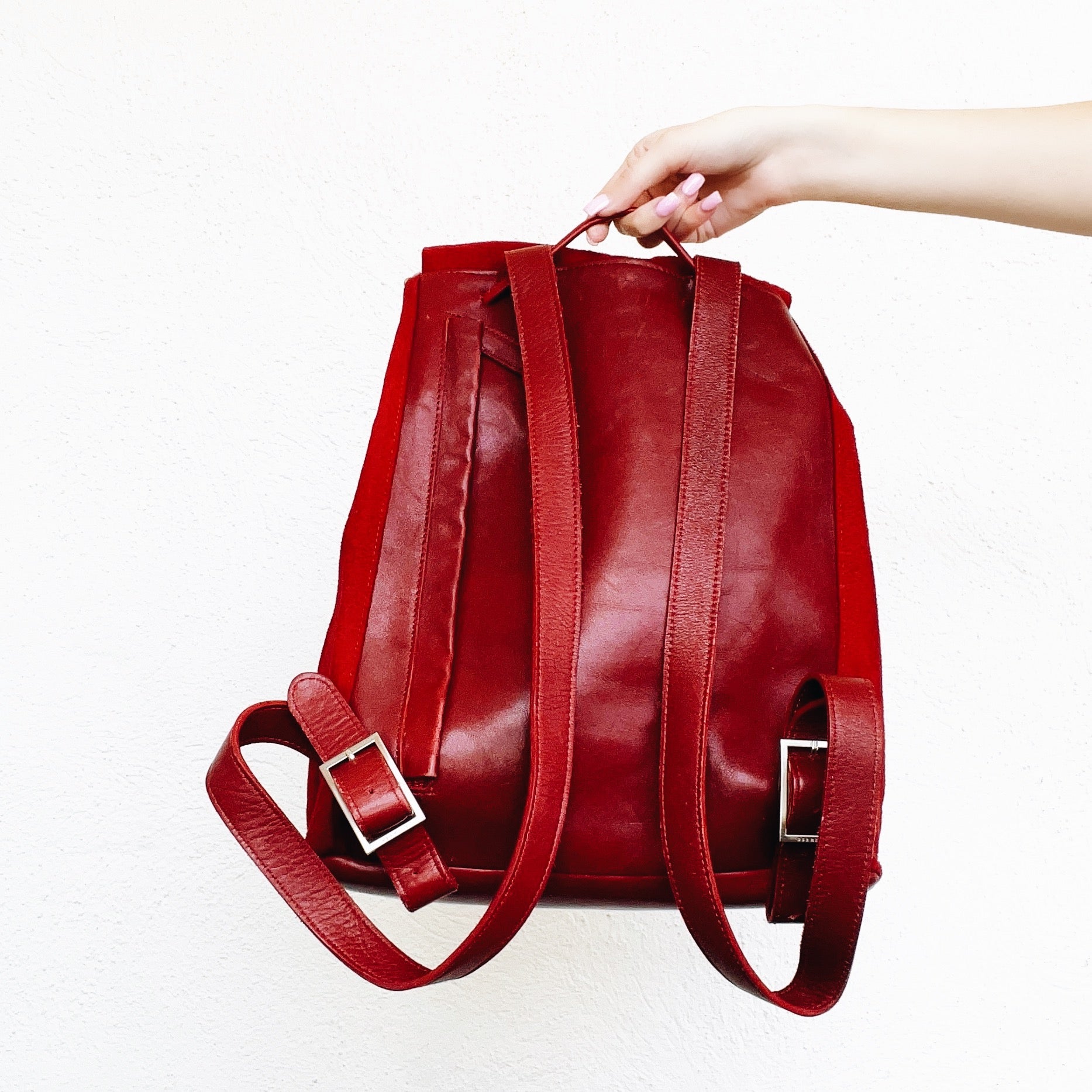 Cherry Red Leather Backpack