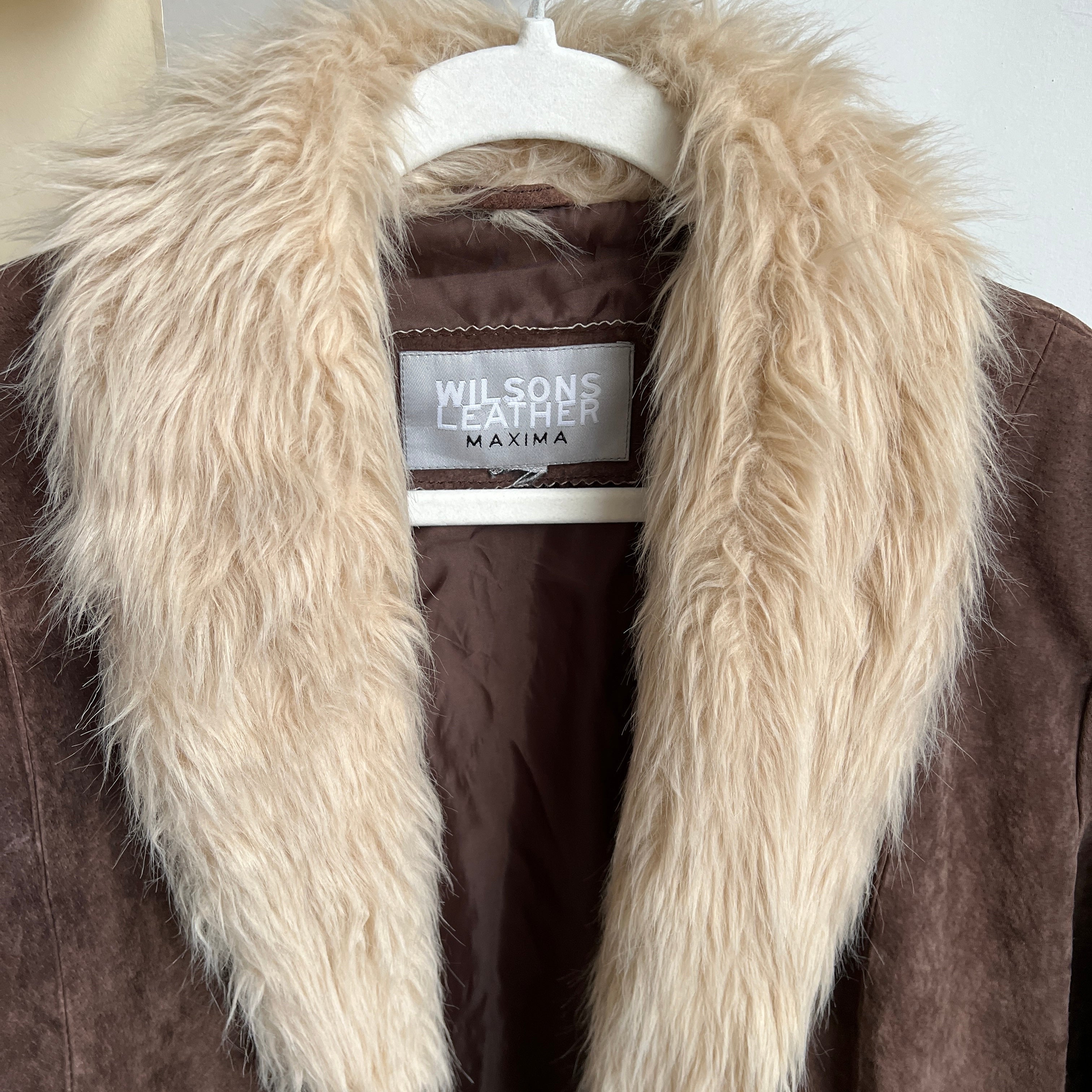 Vintage 90s brown suede + faux fur coat (XL)