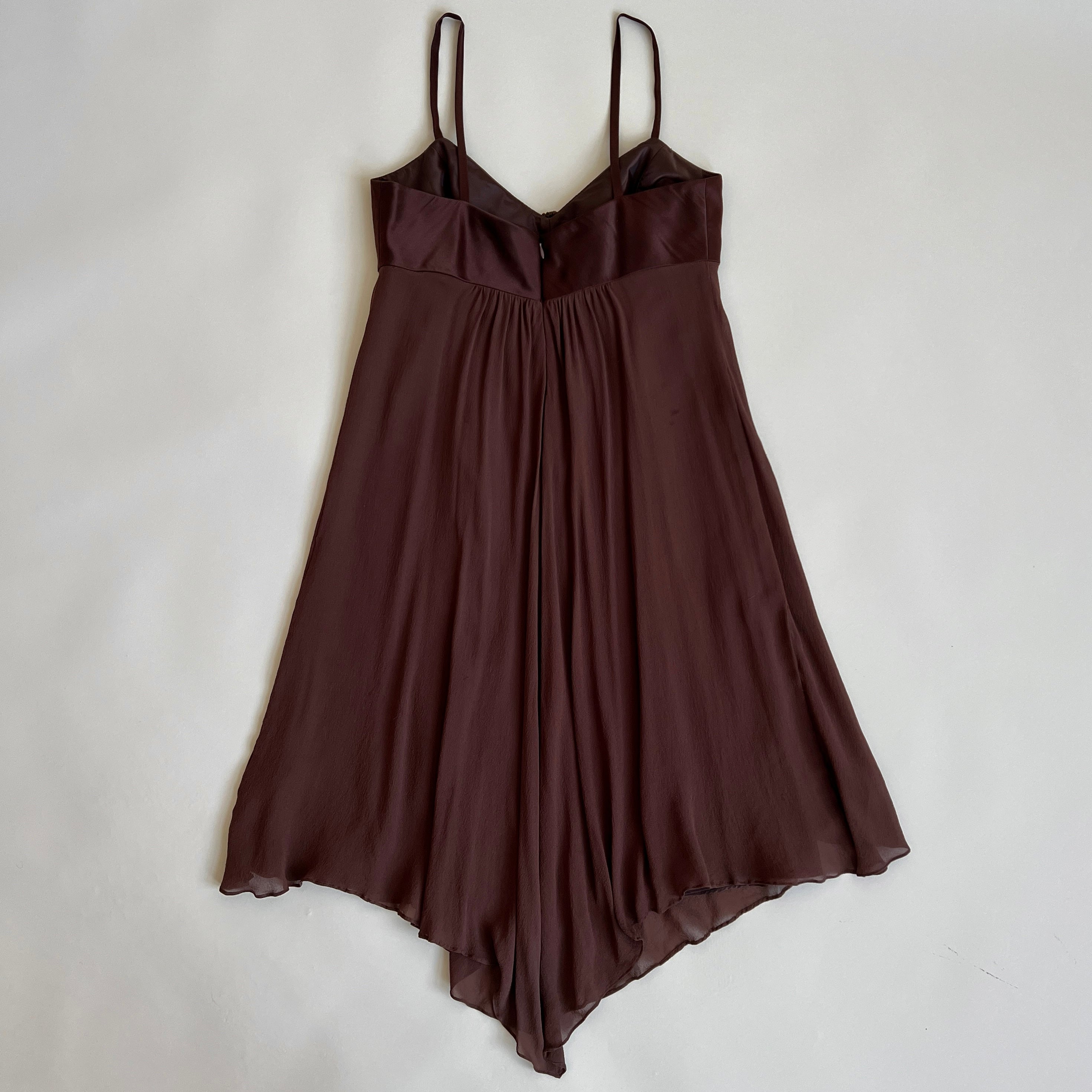 00s brown silk babydoll dress (L)