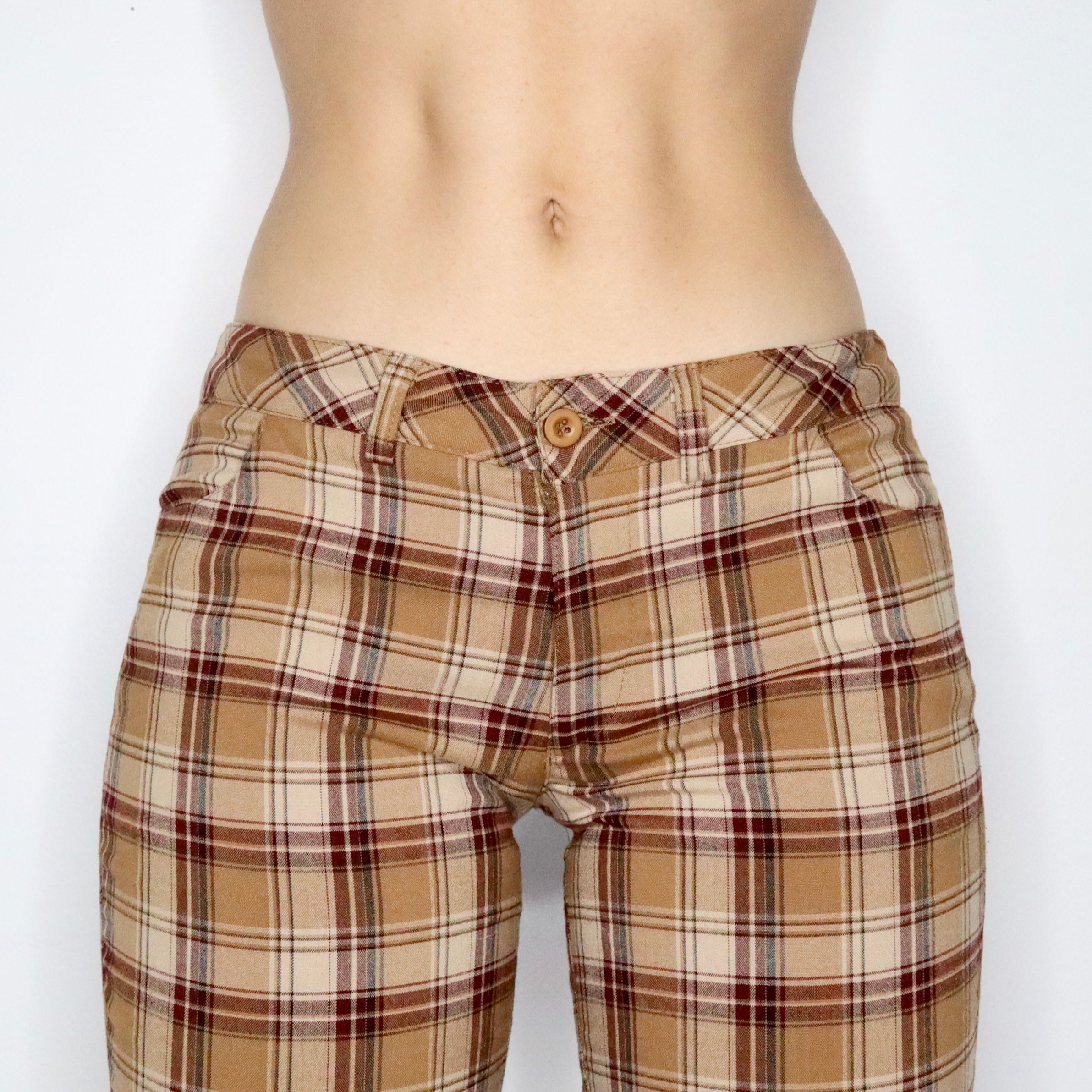 Vintage 90s Brown Plaid Flare Pants (Small)