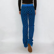 electric blue check knit pants - size 4