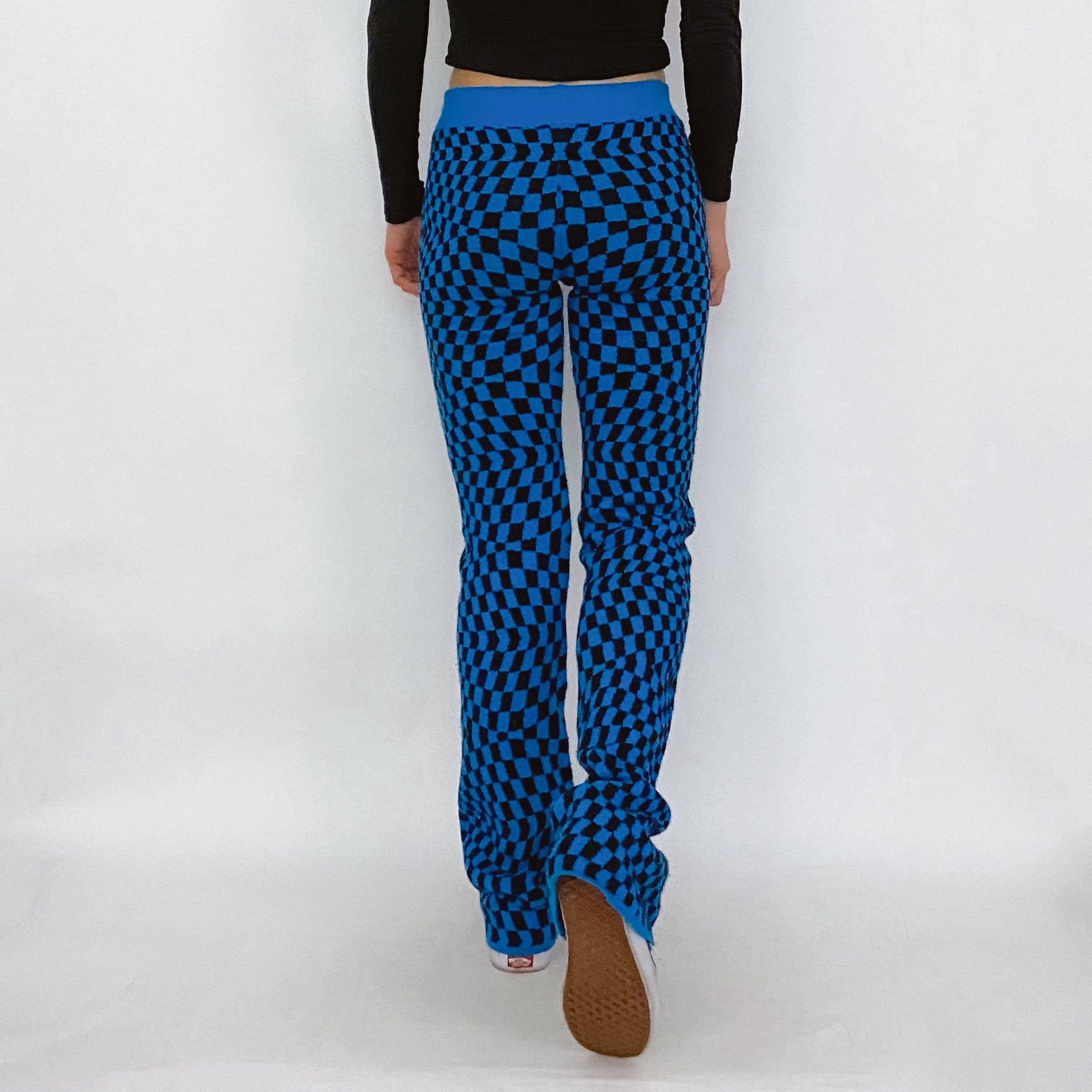 electric blue check knit pants - size 4