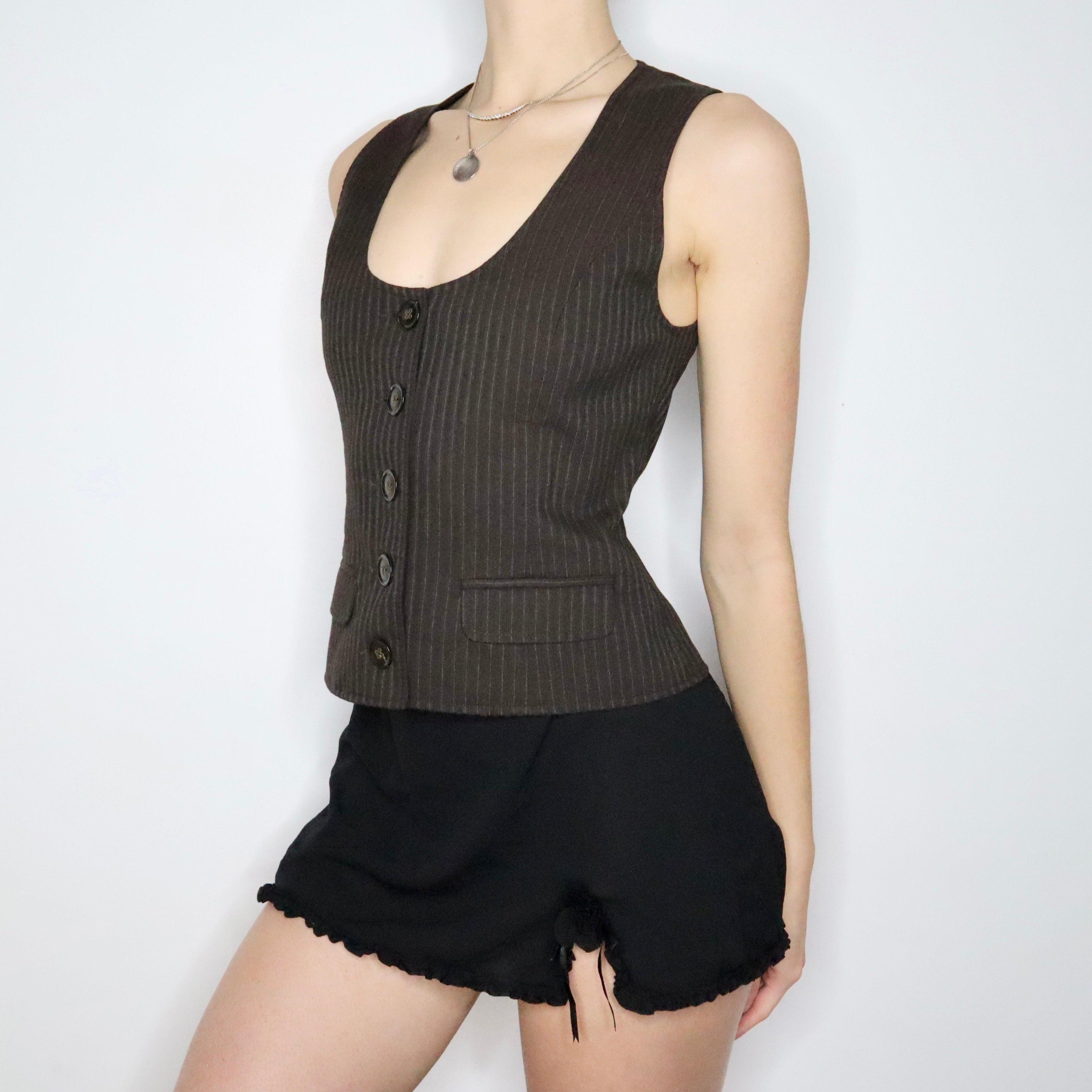 90s Brown Pinstripe Vest (S/M)