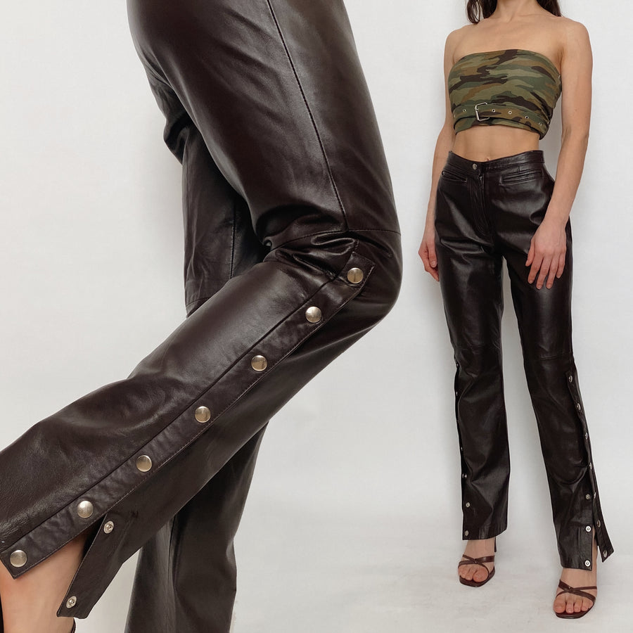 brown leather snap pants - size 4
