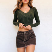 Mossy Green Cropped Ribbed Top