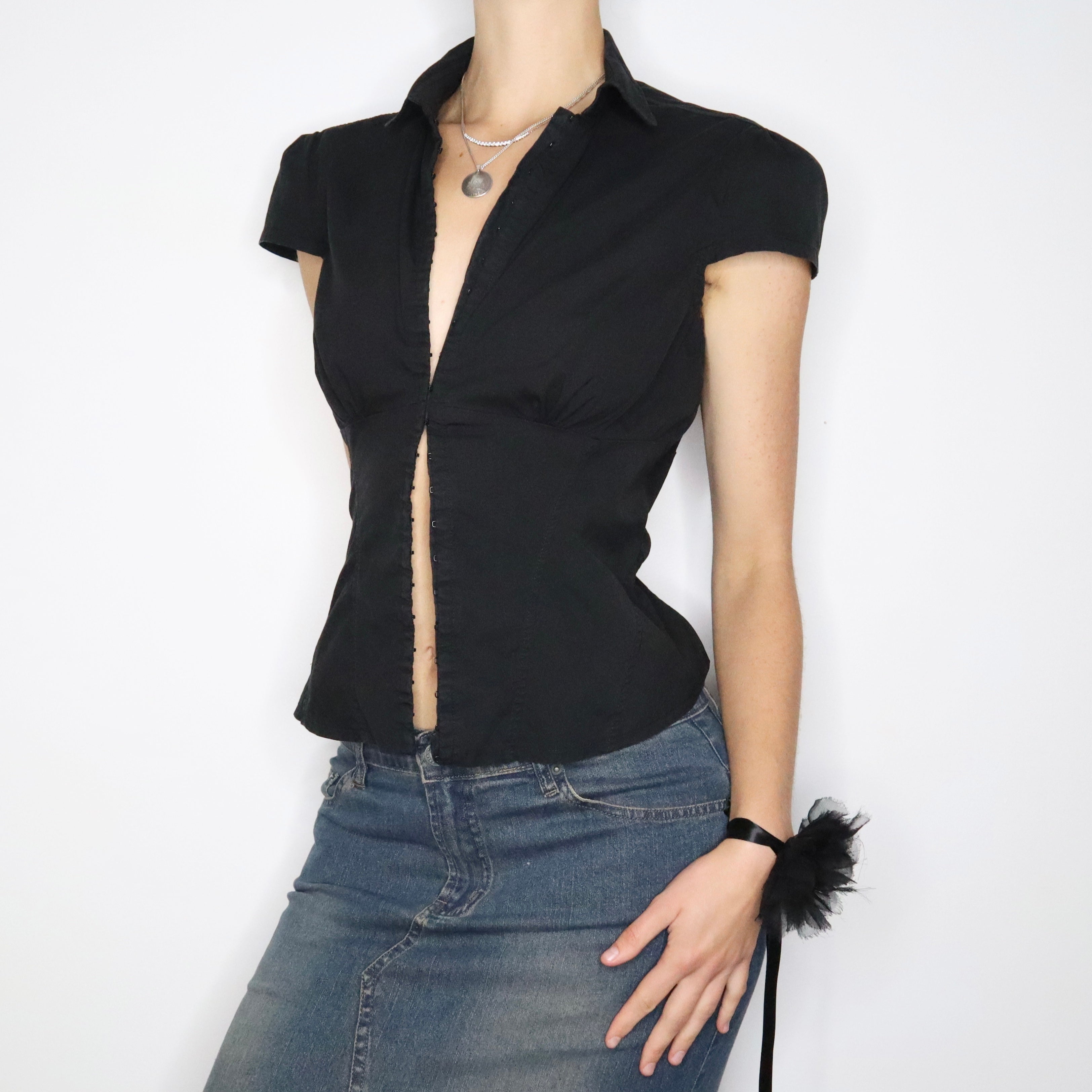 Vintage Y2K Karen Millen Black Blouse (Medium)