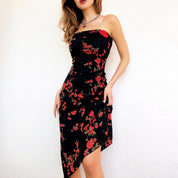 90s Strapless Floral Midi Dress