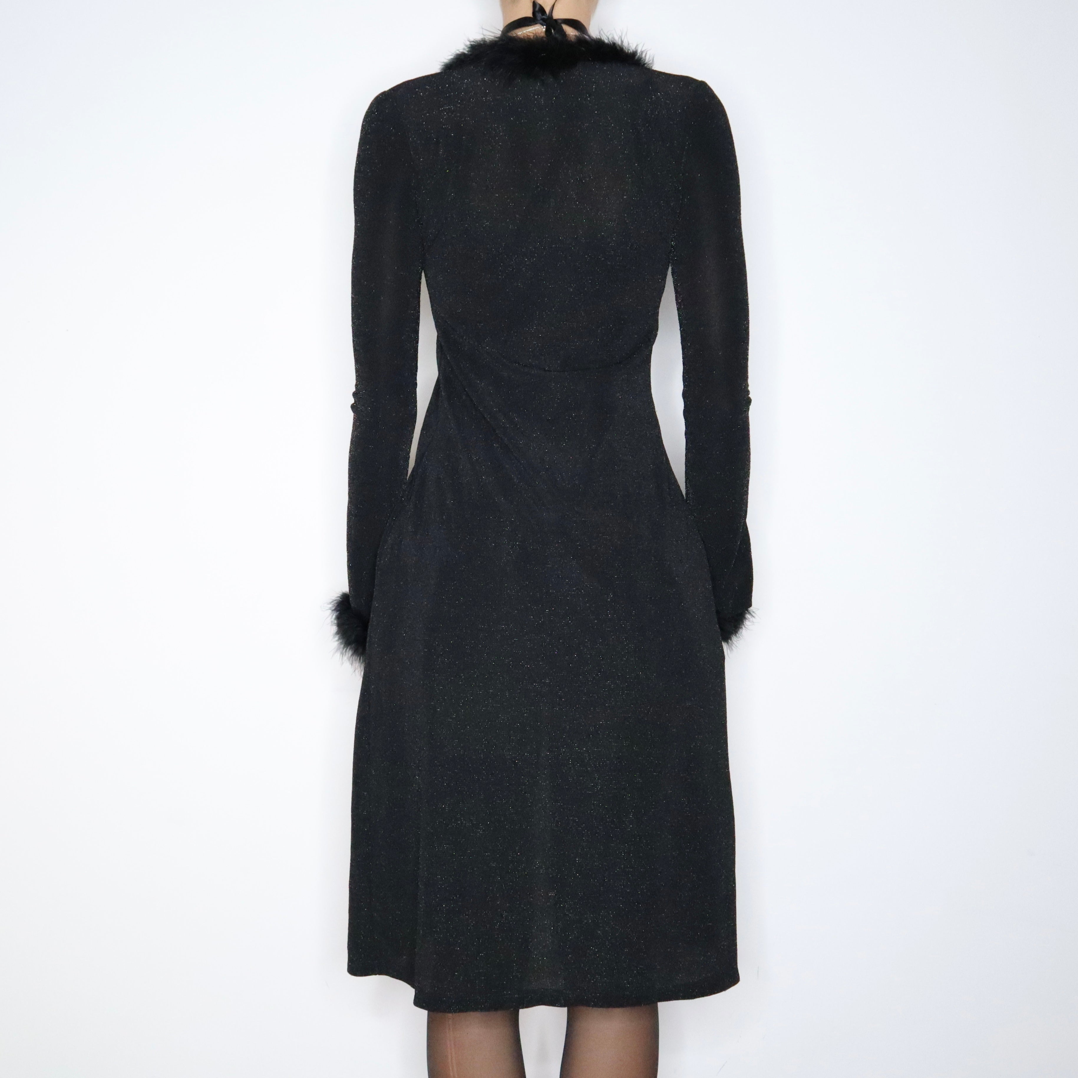 Whimsigoth Black Faux Fur Trim Duster (Small)