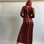 Vintage 70s printed velvet hooded maxi dress S/M