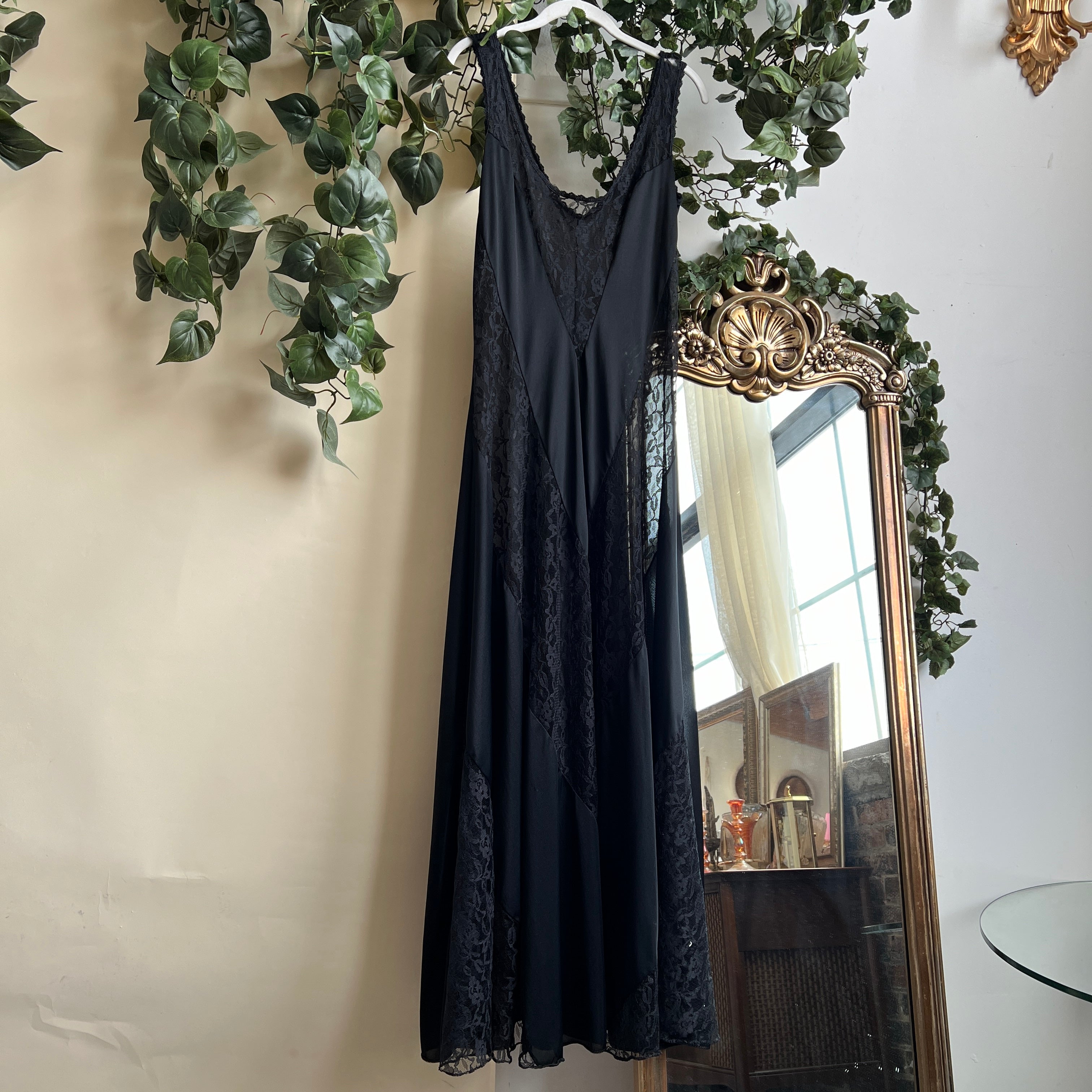 Vintage satin lace sheer maxi slip (L)