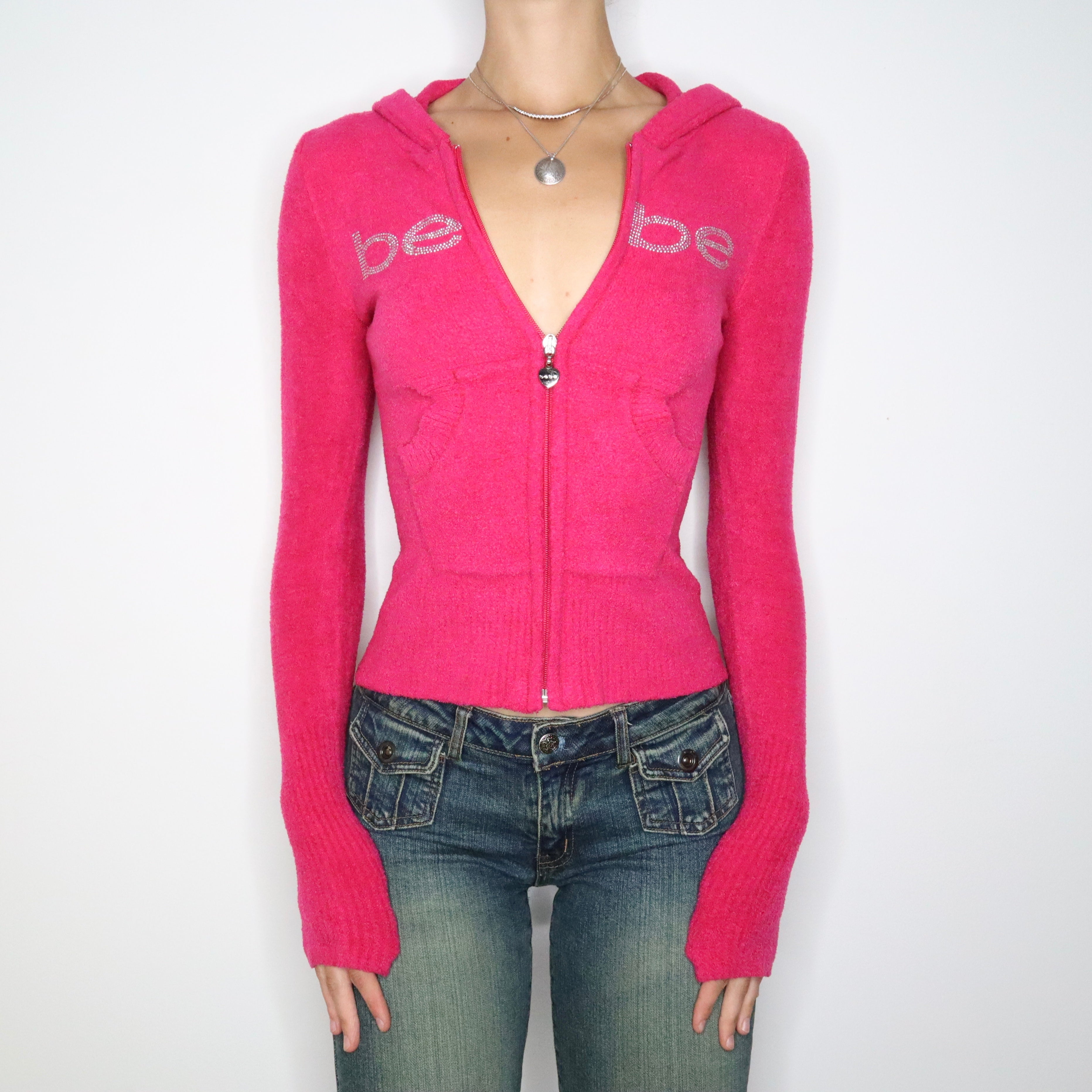 Bebe Pink Zip Up Hoodie (Small)