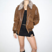 90s Oversized Brown Suede Bomber Jacket (L/XL)