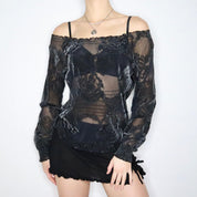 Y2K GUESS Mesh Off the Shoulder Top (L)