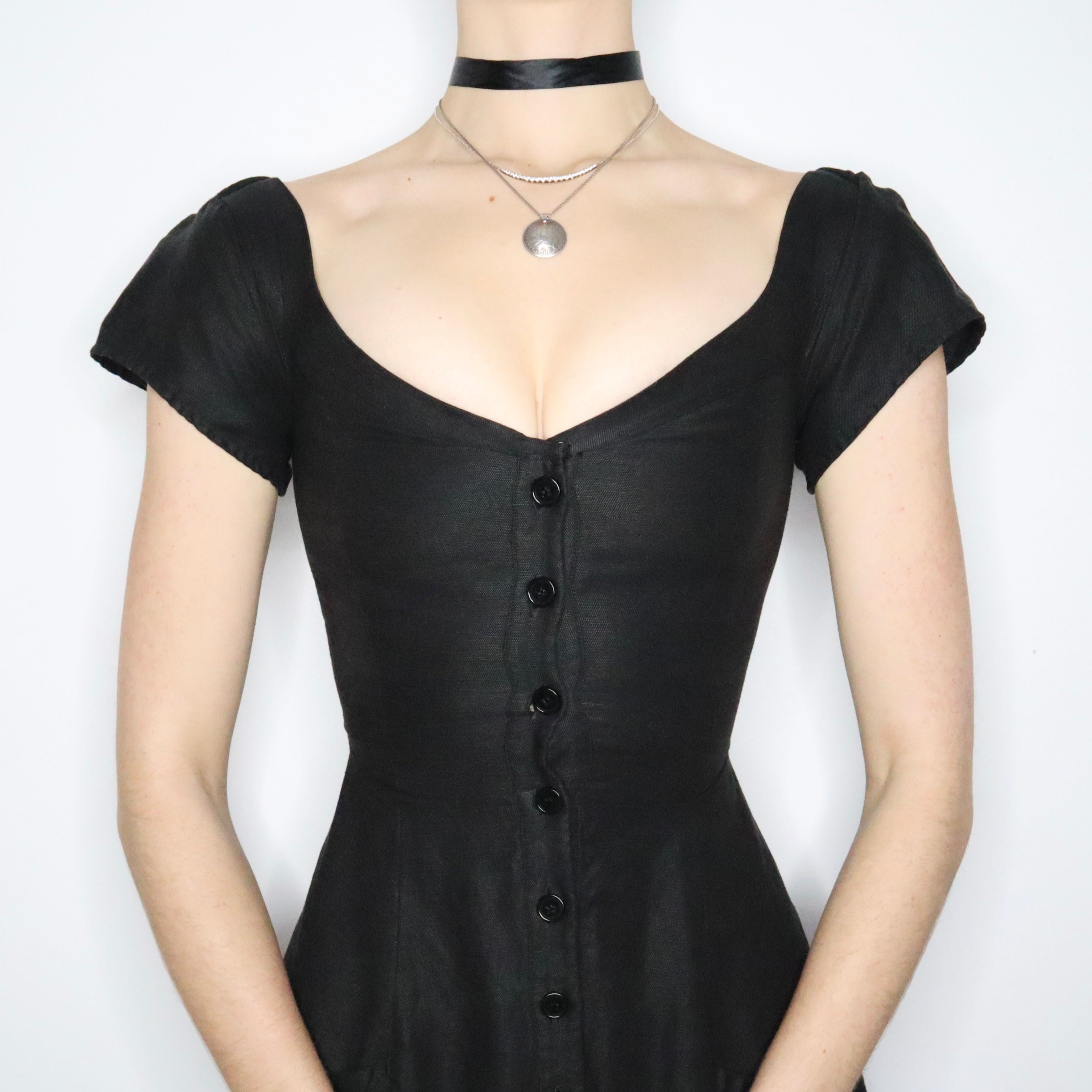 REFORMATION Black Linen Button Up Midi Dress (XS)