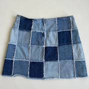 Vintage 90s denim patchwork mini skirt - L