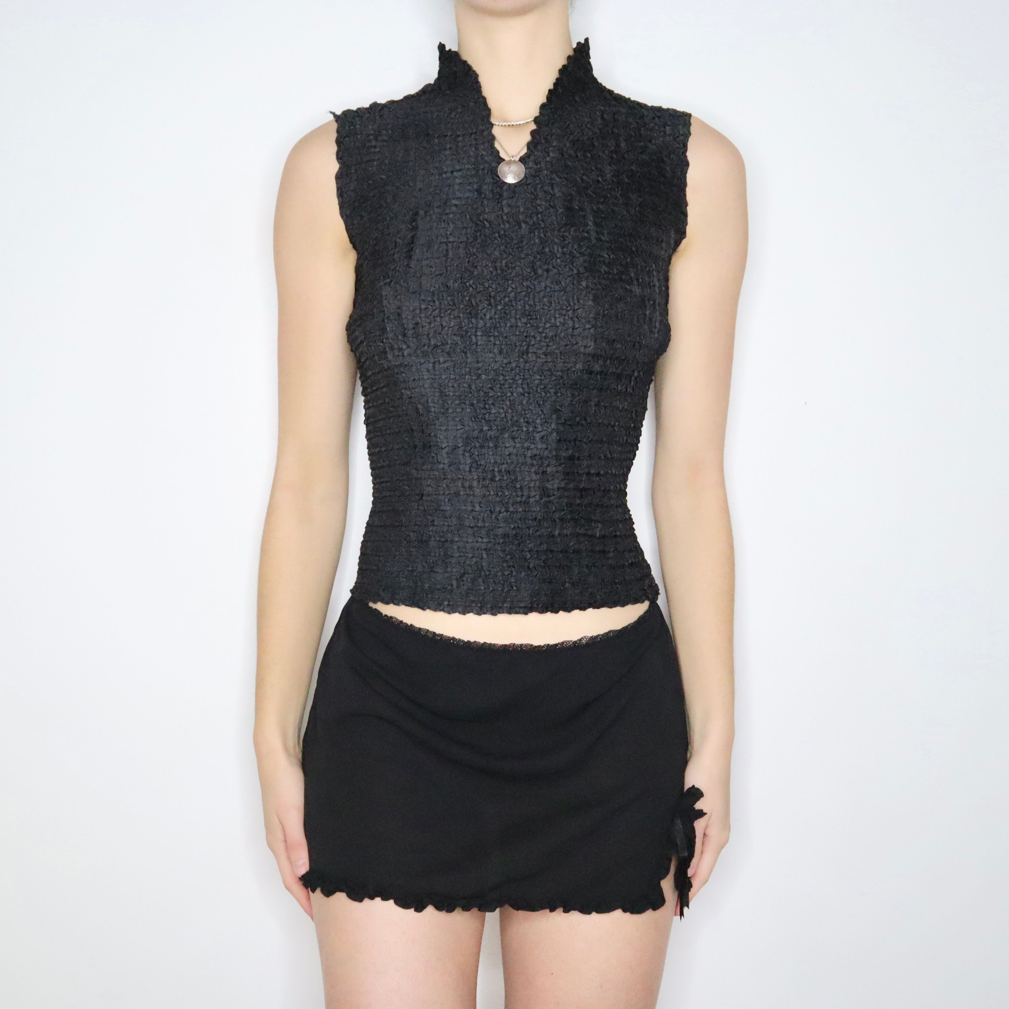 90s Black Textured Tank Top (S)