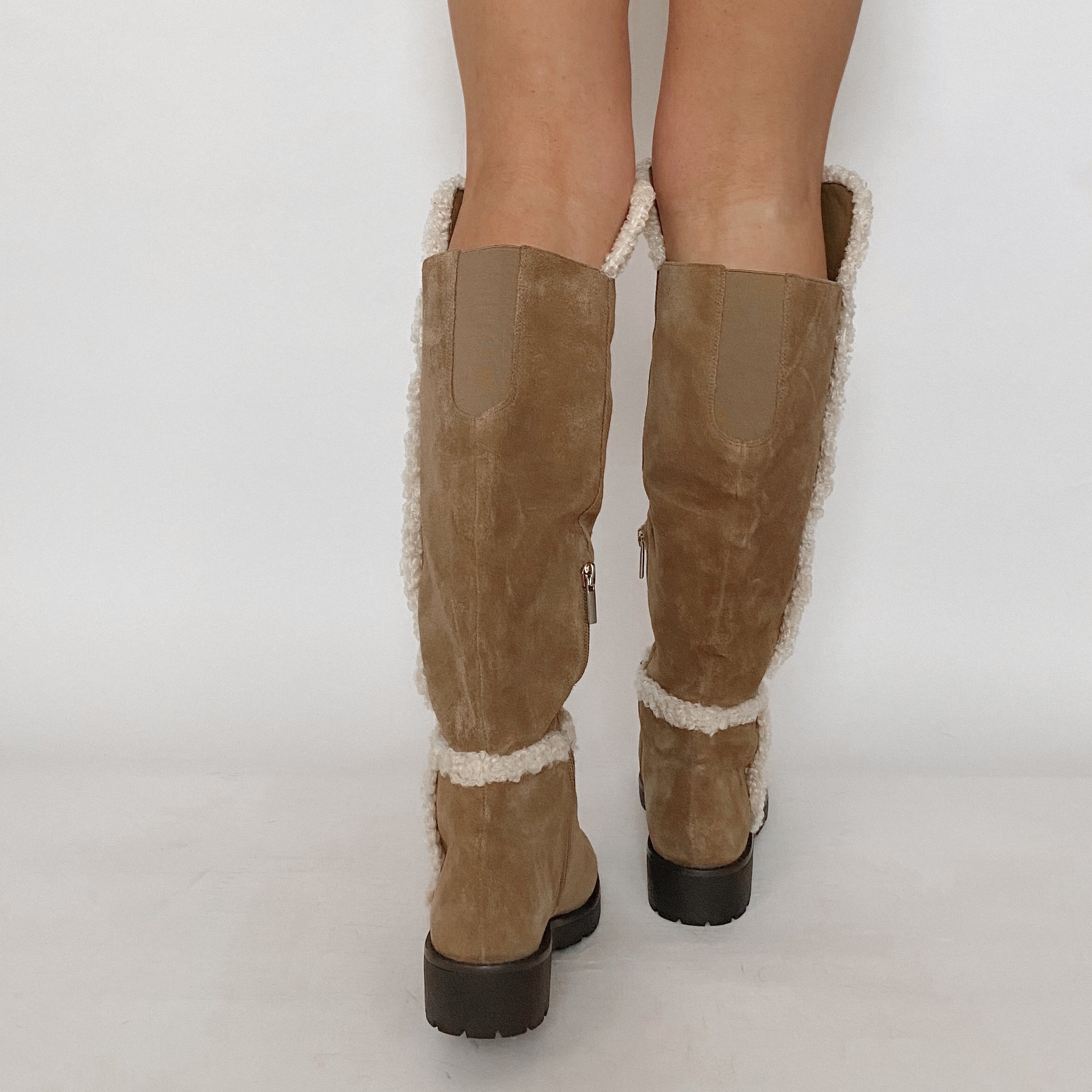 leather and faux shearling boots - size 6