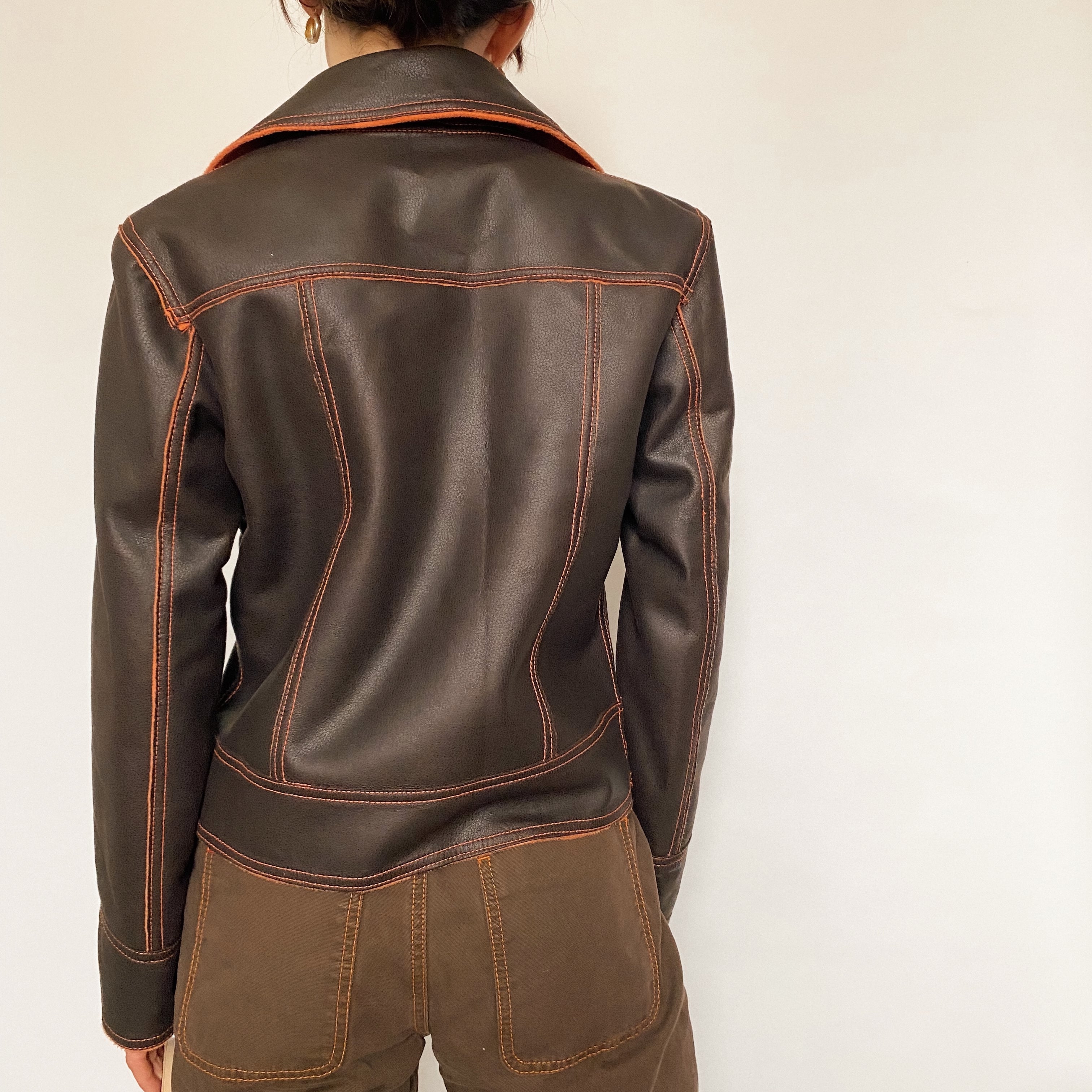 faux leather stitched jacket - medium