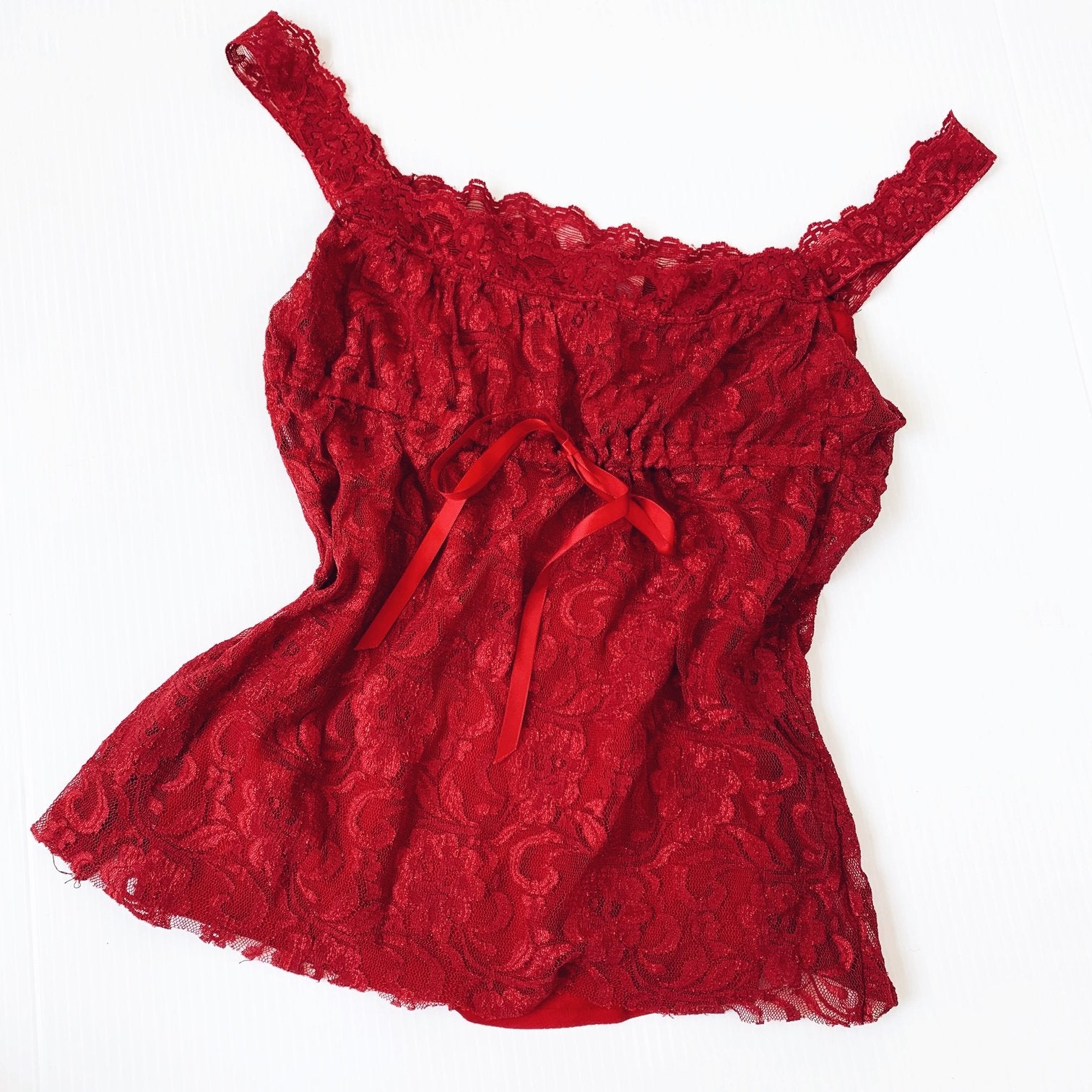 Lacy Red Tie Front Top