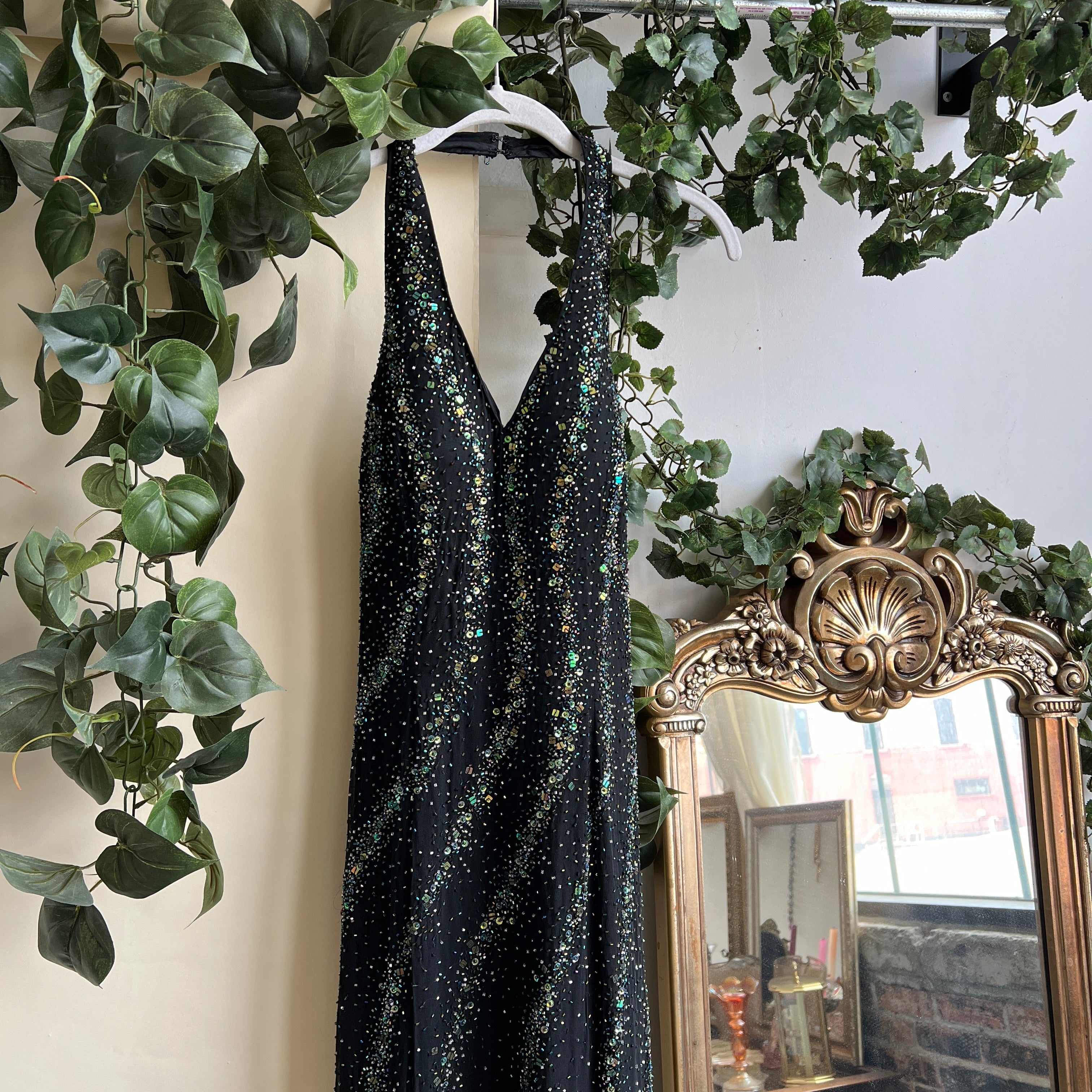 Vintage beaded silk galaxy prom dress (S)  Holy Thrift