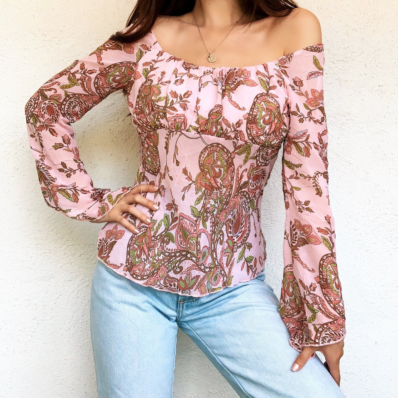 Sheer Pink Floral Milkmaid Top