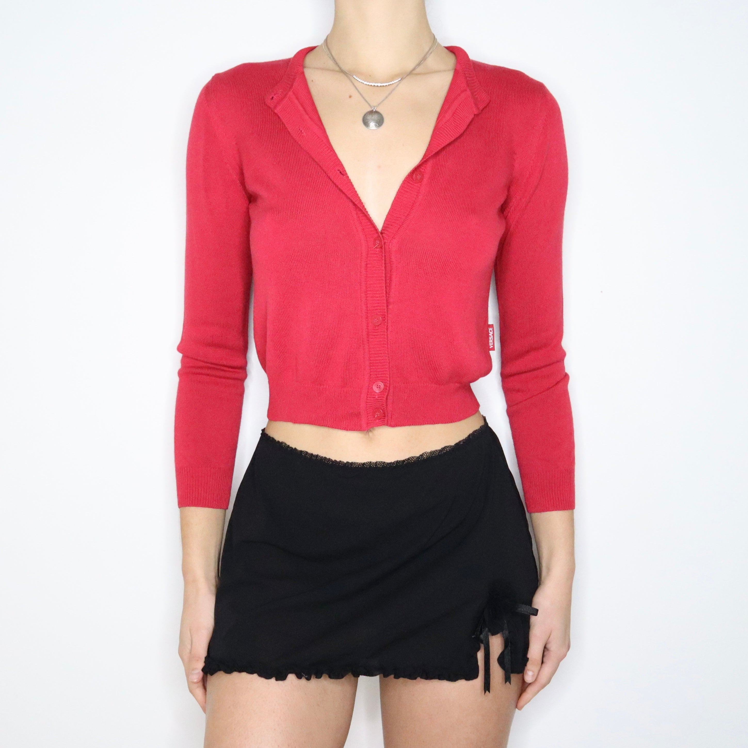 90s VERSACE Red Cardigan (XS)