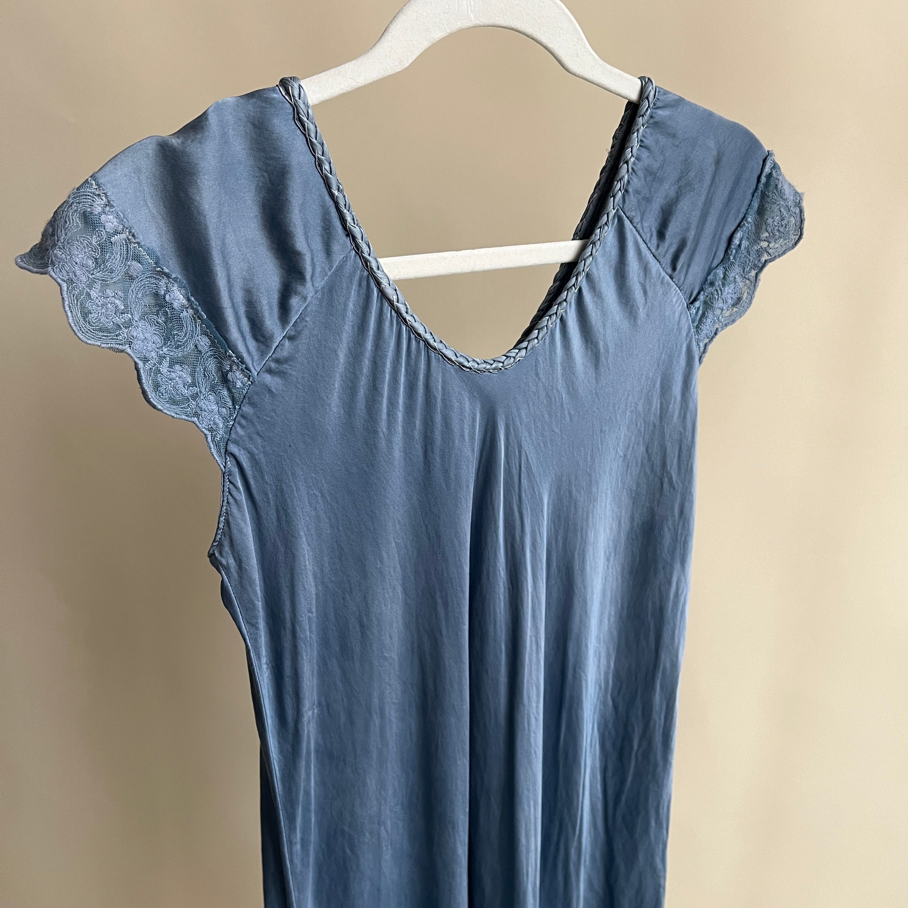 Hand dyed evening blue silk maxi slip (XL)