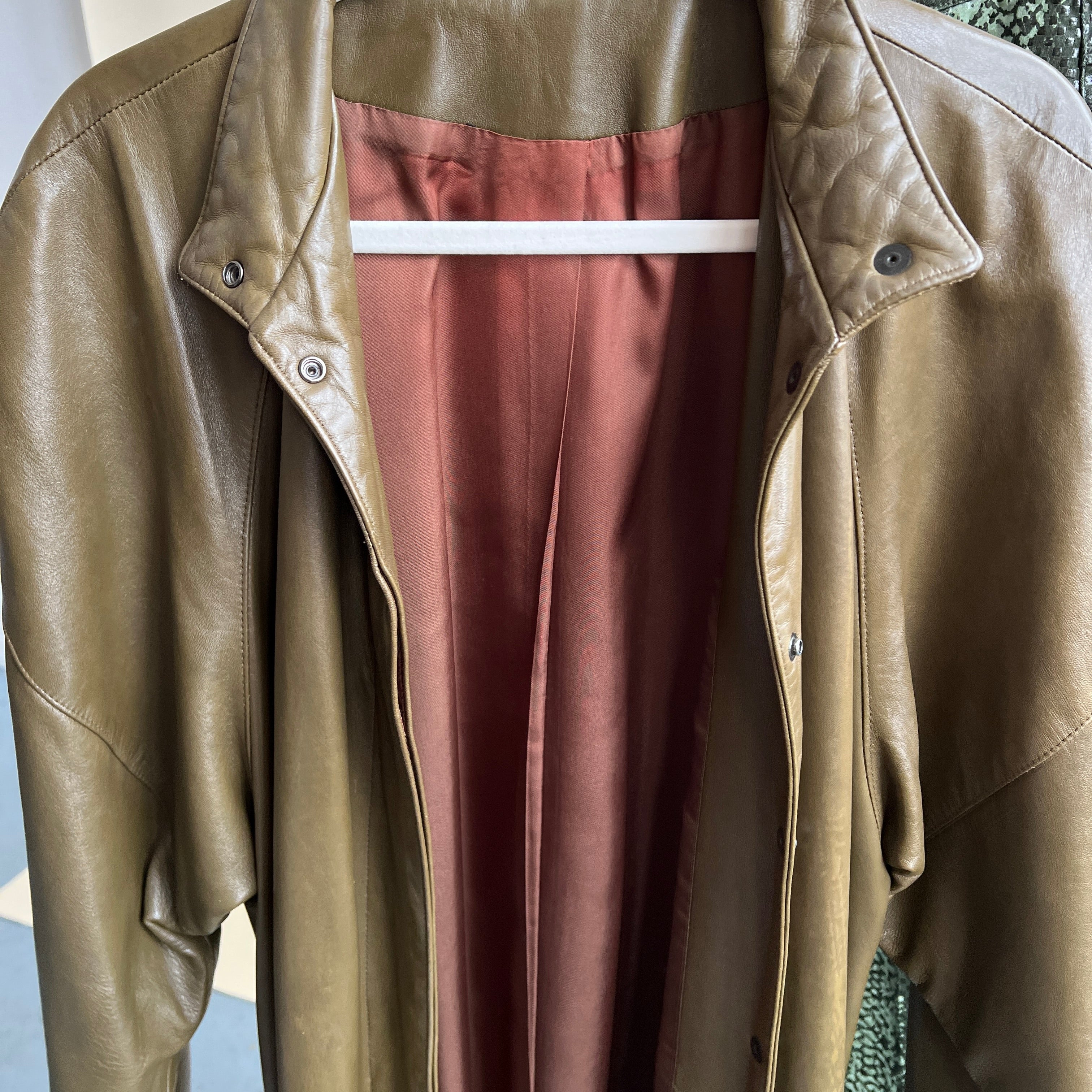 Vintage 90s olive leather maxi coat - XXL