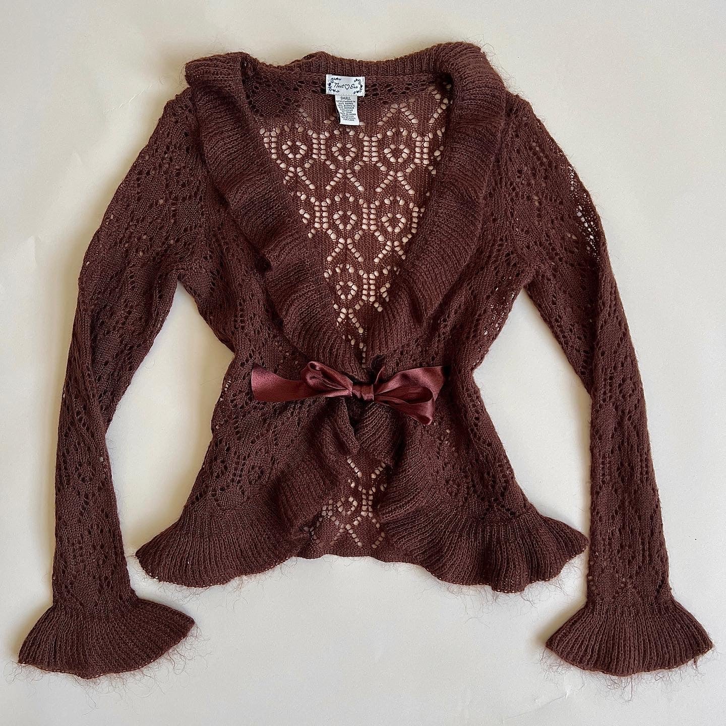 Y2K brown lace knit cardigan - S/M