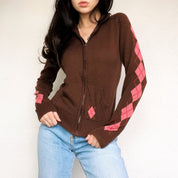 Argyle Zip Up Cardigan