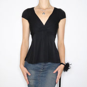 Vintage Y2K Elie Tahari Black Silk Babydoll Blouse (XS)