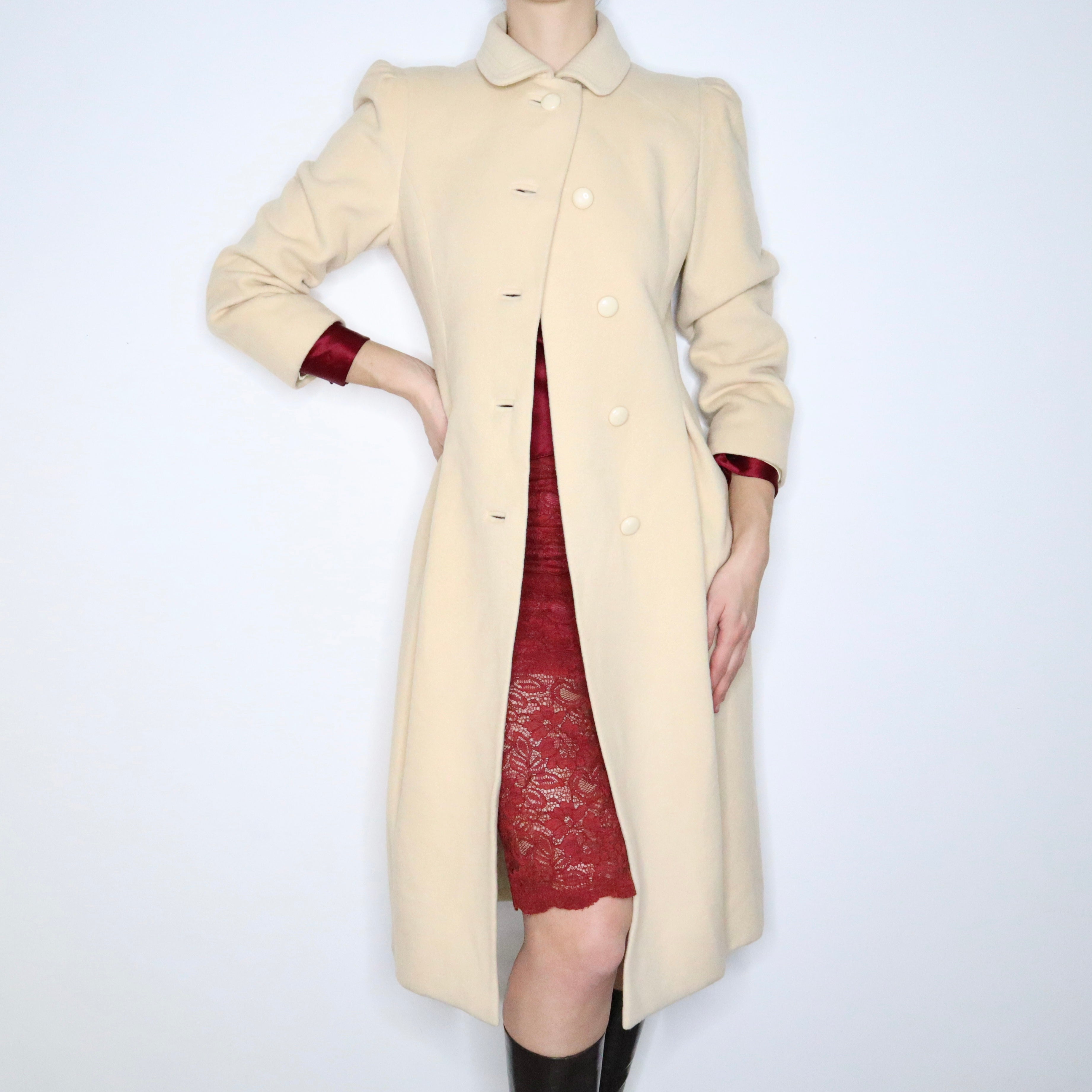 80s ALBERT NIPON Cream Cashmere Princess Coat (S)