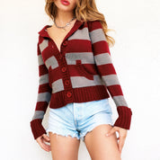 Striped Knit Hooded Cardigan
