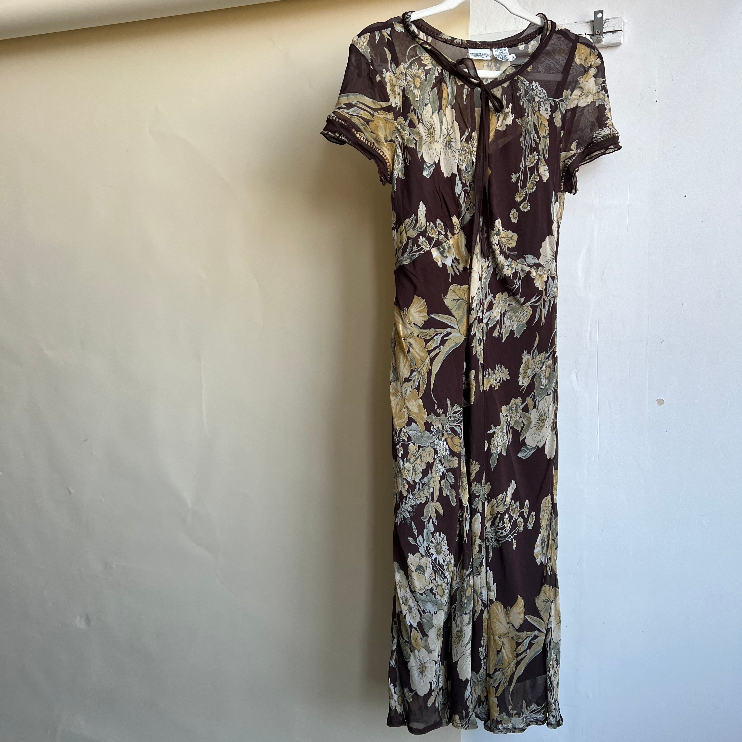 Vintage 90s brown floral midi dress - L