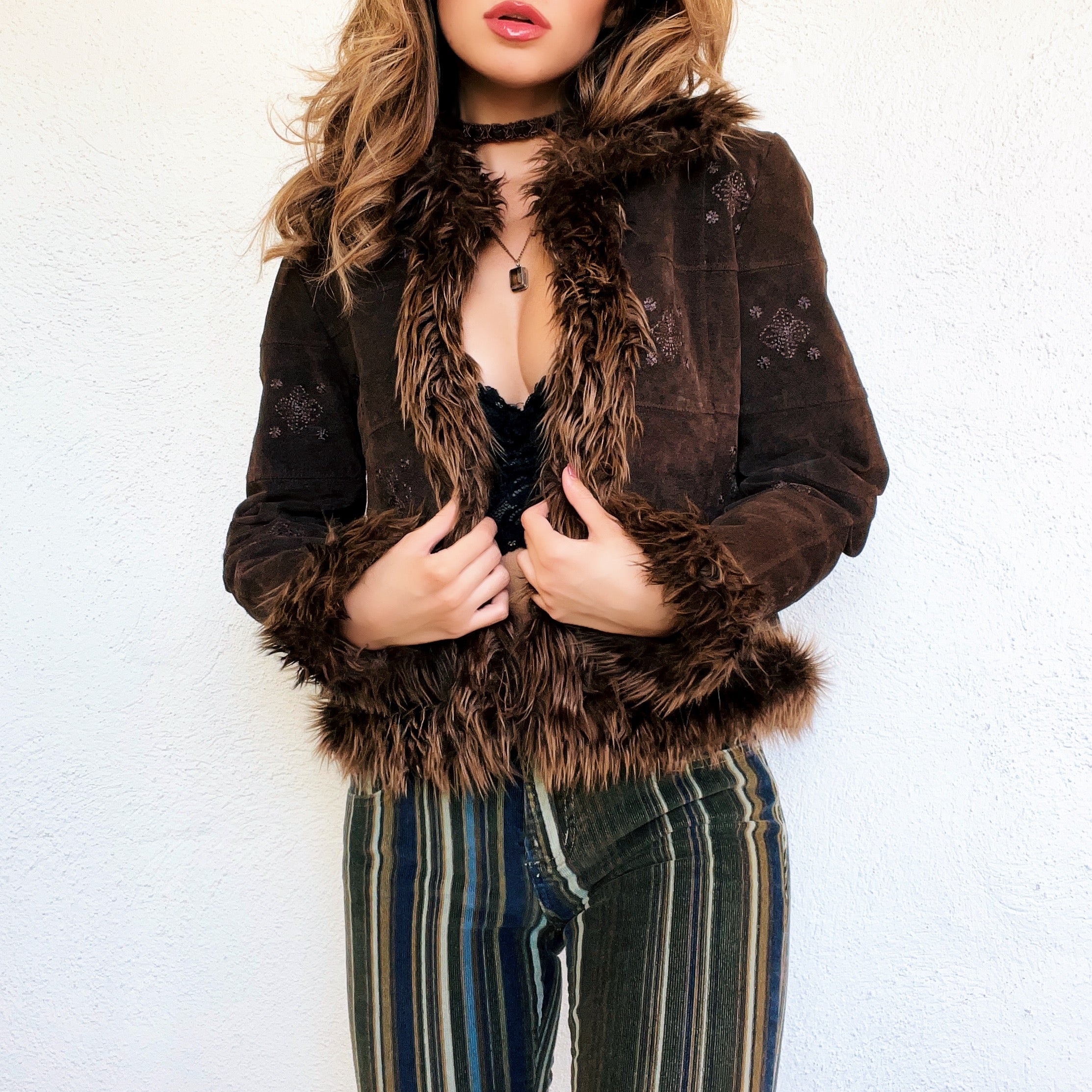 Early 2000s Furry Brown Leather Jacket