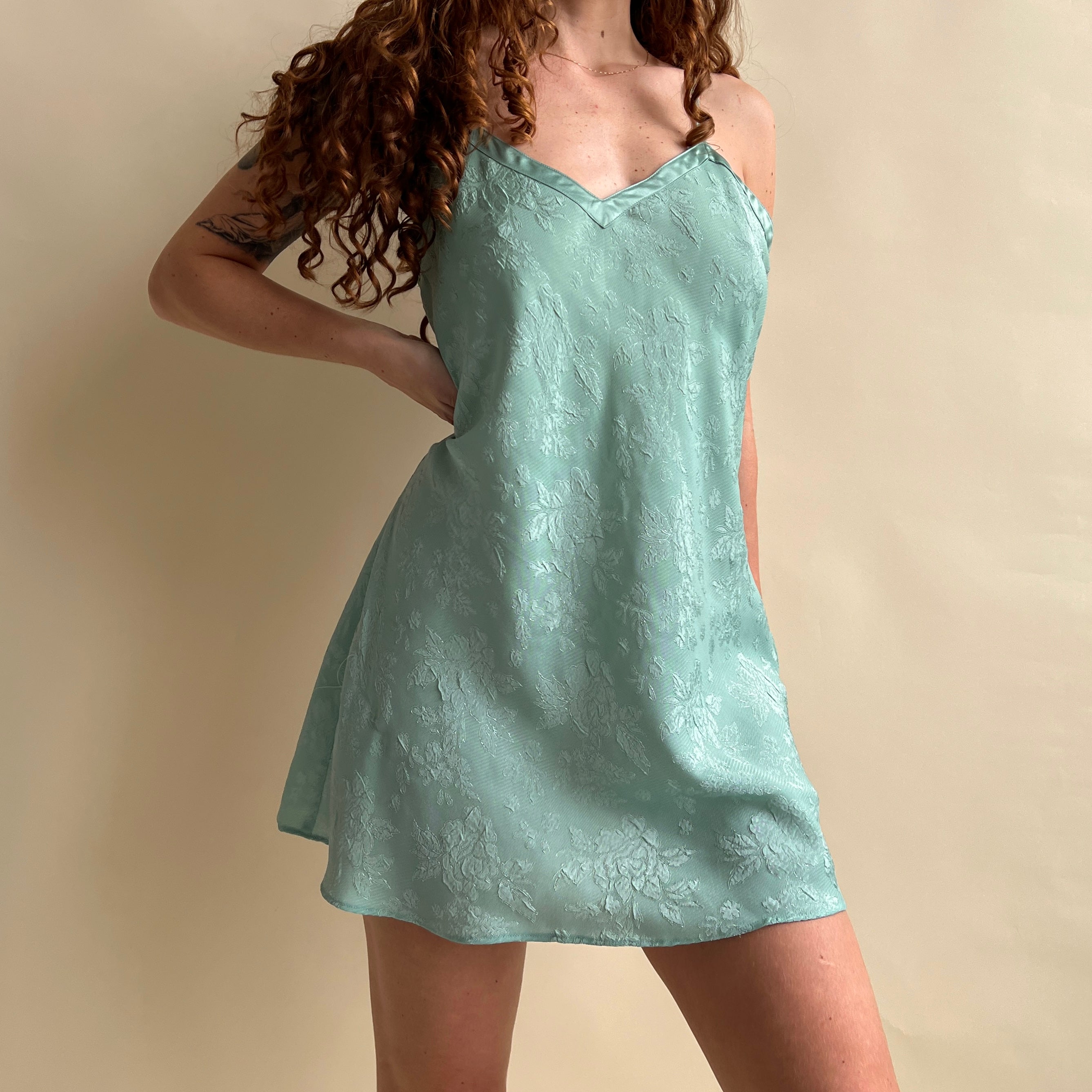 Mint green mini lace slip (XL)