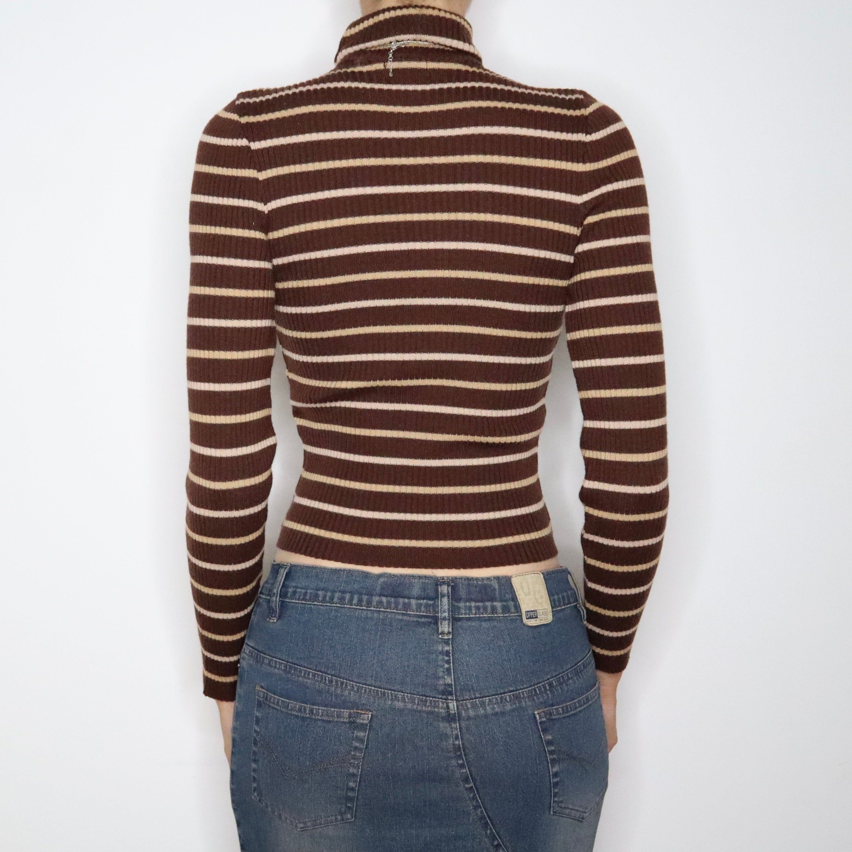 90s KOOKAI Brown Striped Turtleneck (XS/S)